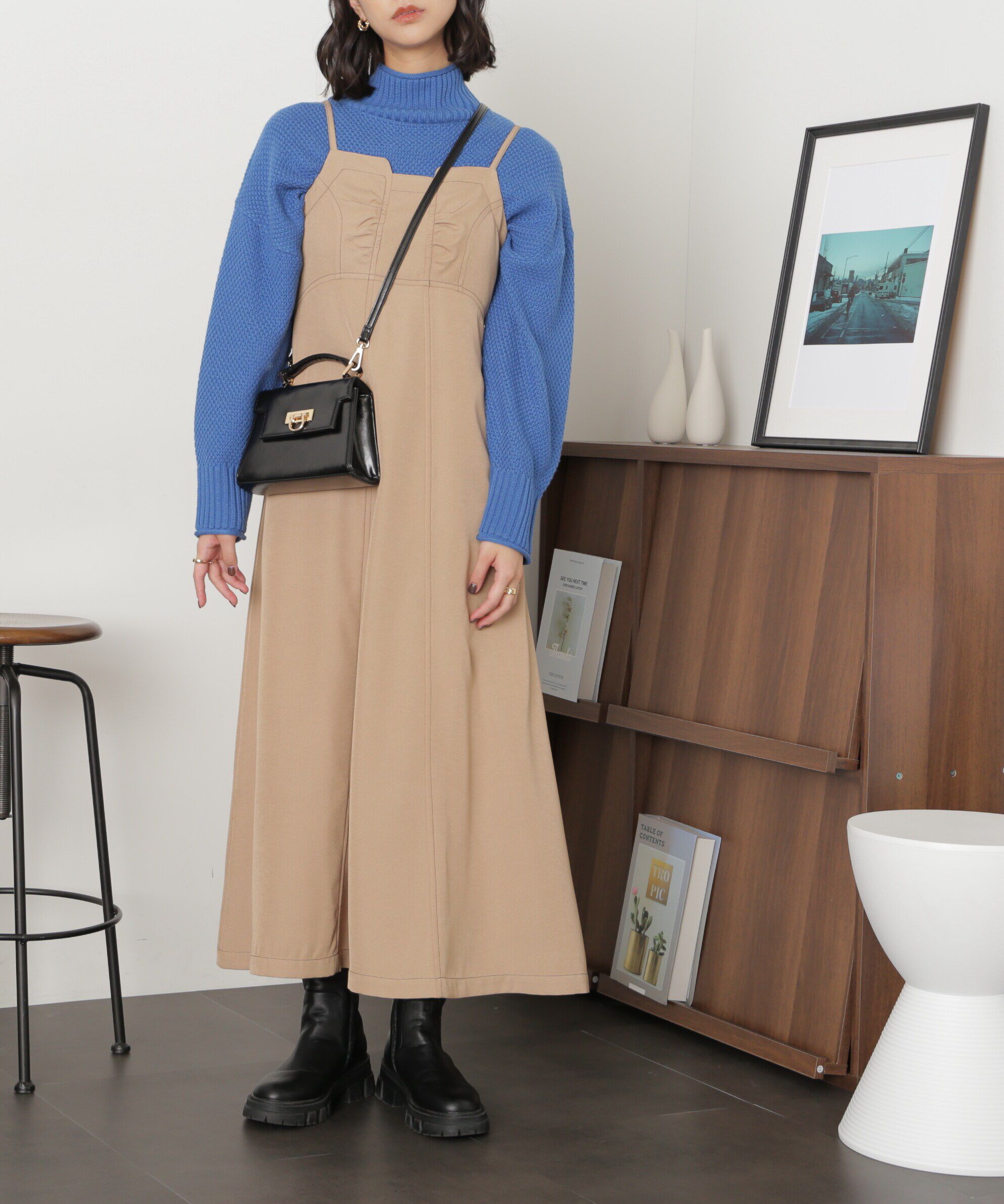  「[低身長サイズ/Sシリーズ]配色ステッチフレアキャミワンピース」|ワンピース|