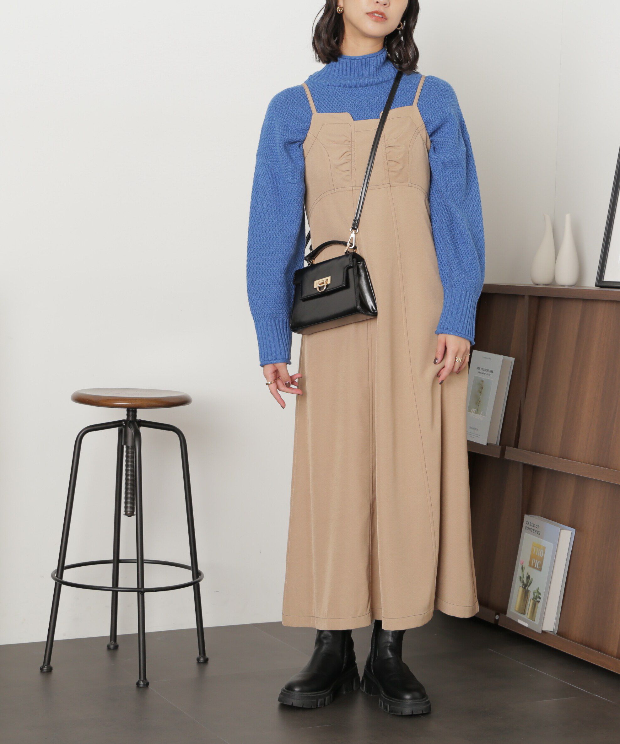  「[低身長サイズ/Sシリーズ]配色ステッチフレアキャミワンピース」|ワンピース|