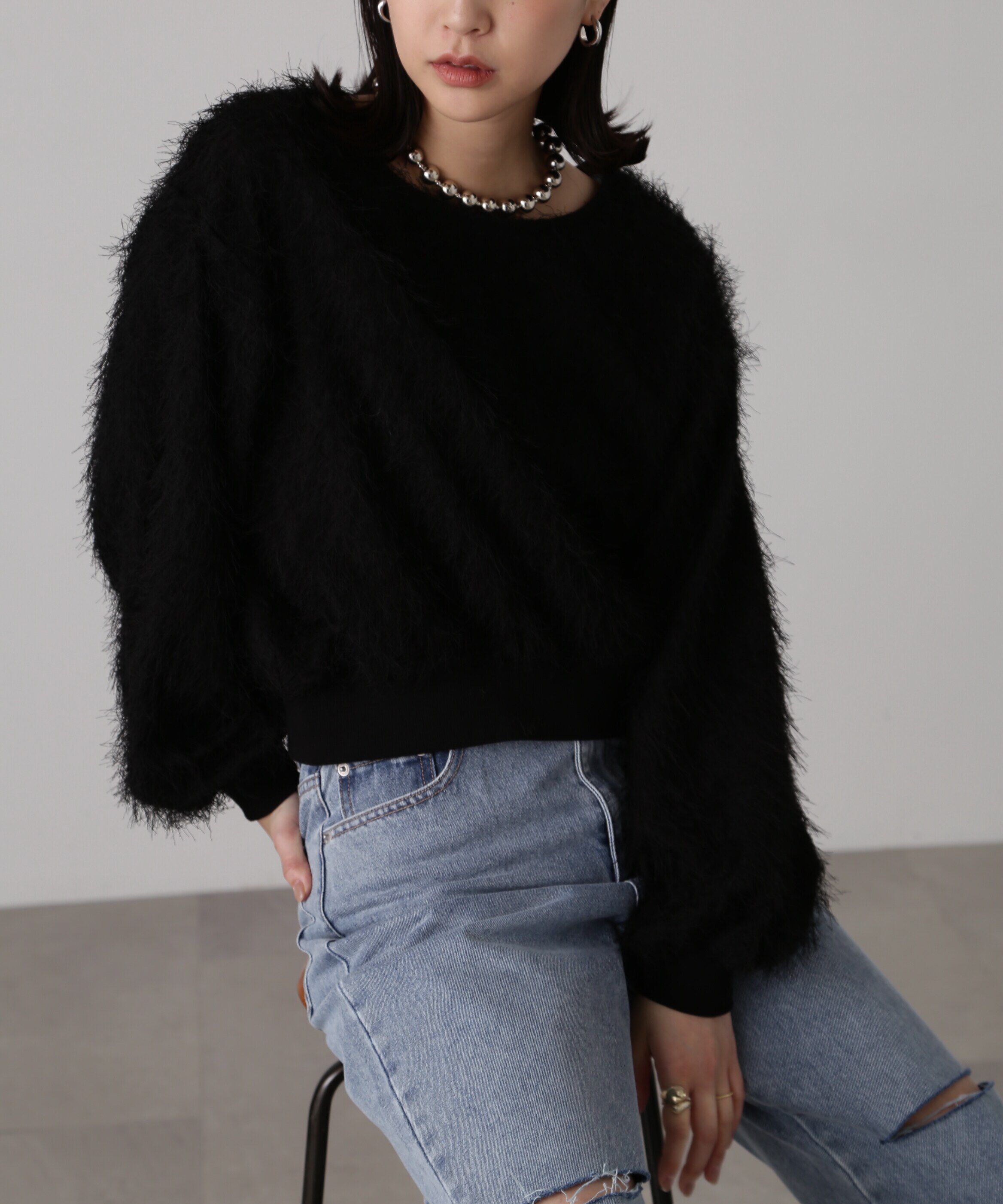  「ボリュームスリーブフェザーブラウス」|シャツ・ブラウス|ブラック