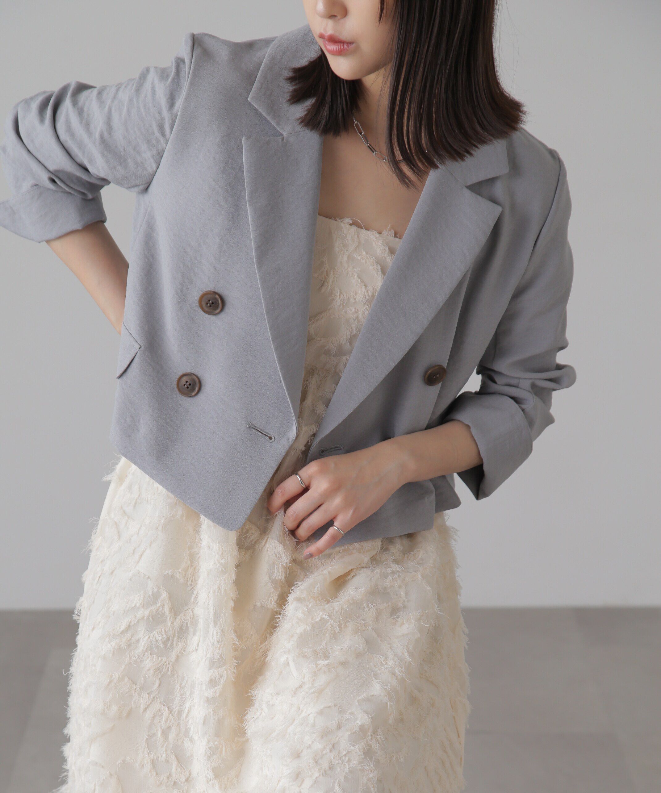  「[低身長サイズ/Sシリーズ]気流染めショート丈ダブルジャケット」|その他|グレー