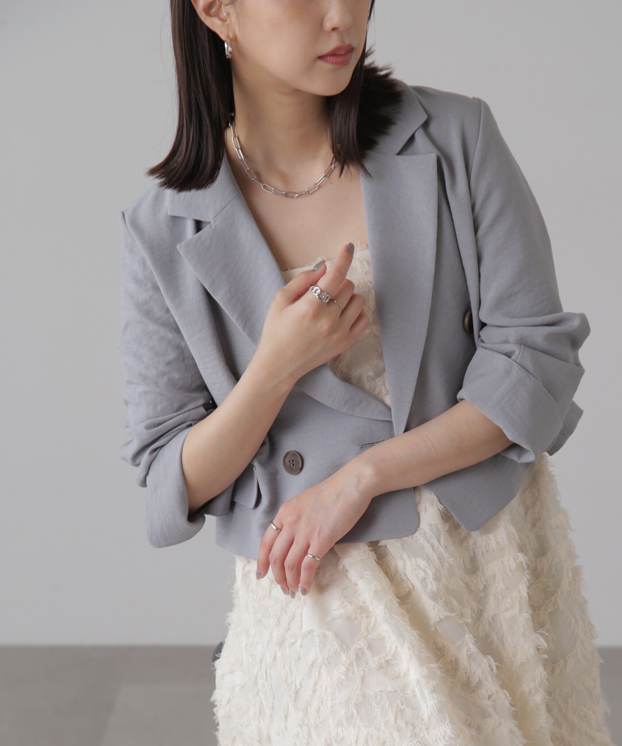  「[低身長サイズ/Sシリーズ]気流染めショート丈ダブルジャケット」|その他|