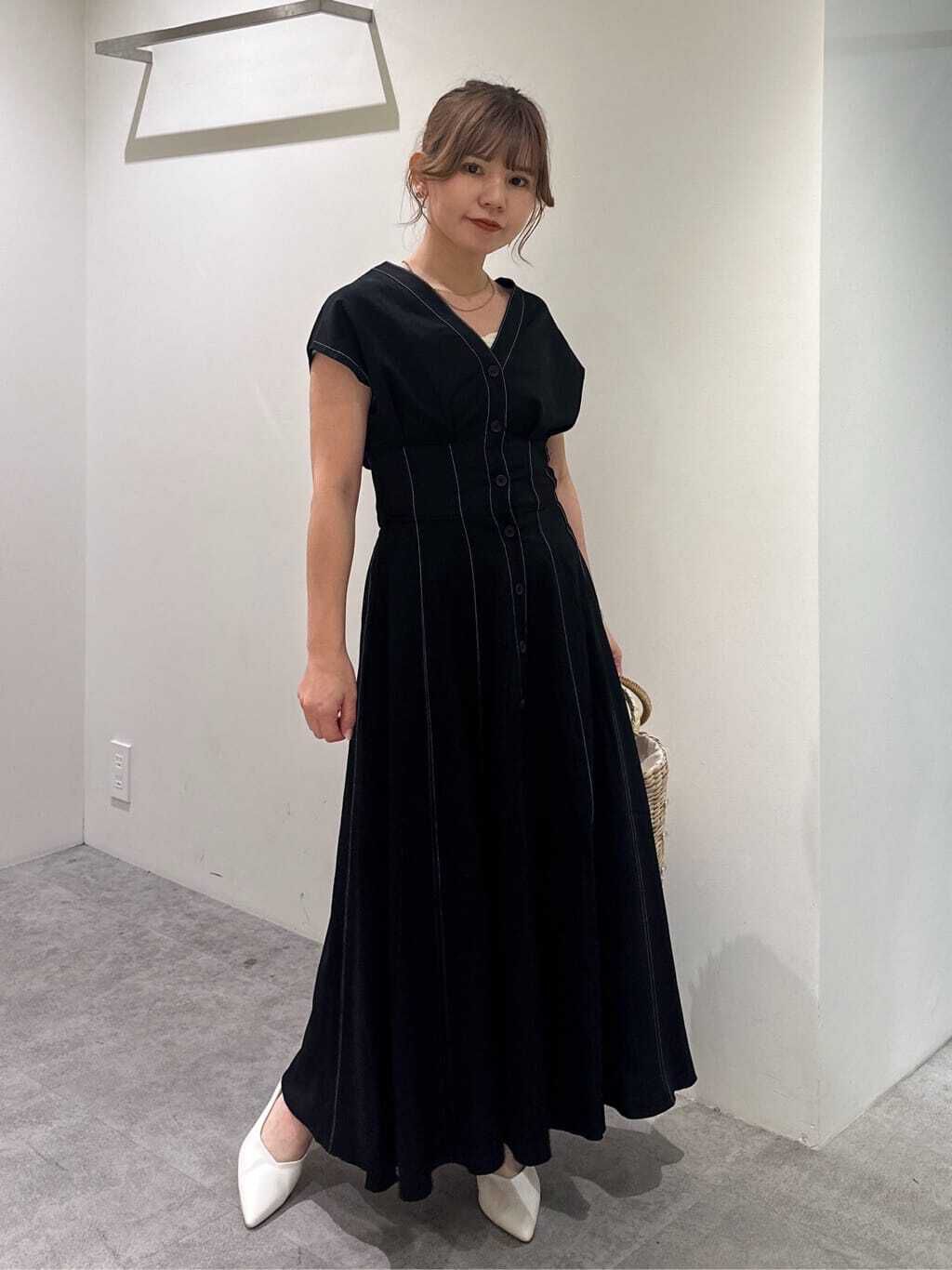  「ウエストシェイプ配色ステッチワンピース」|ワンピース|