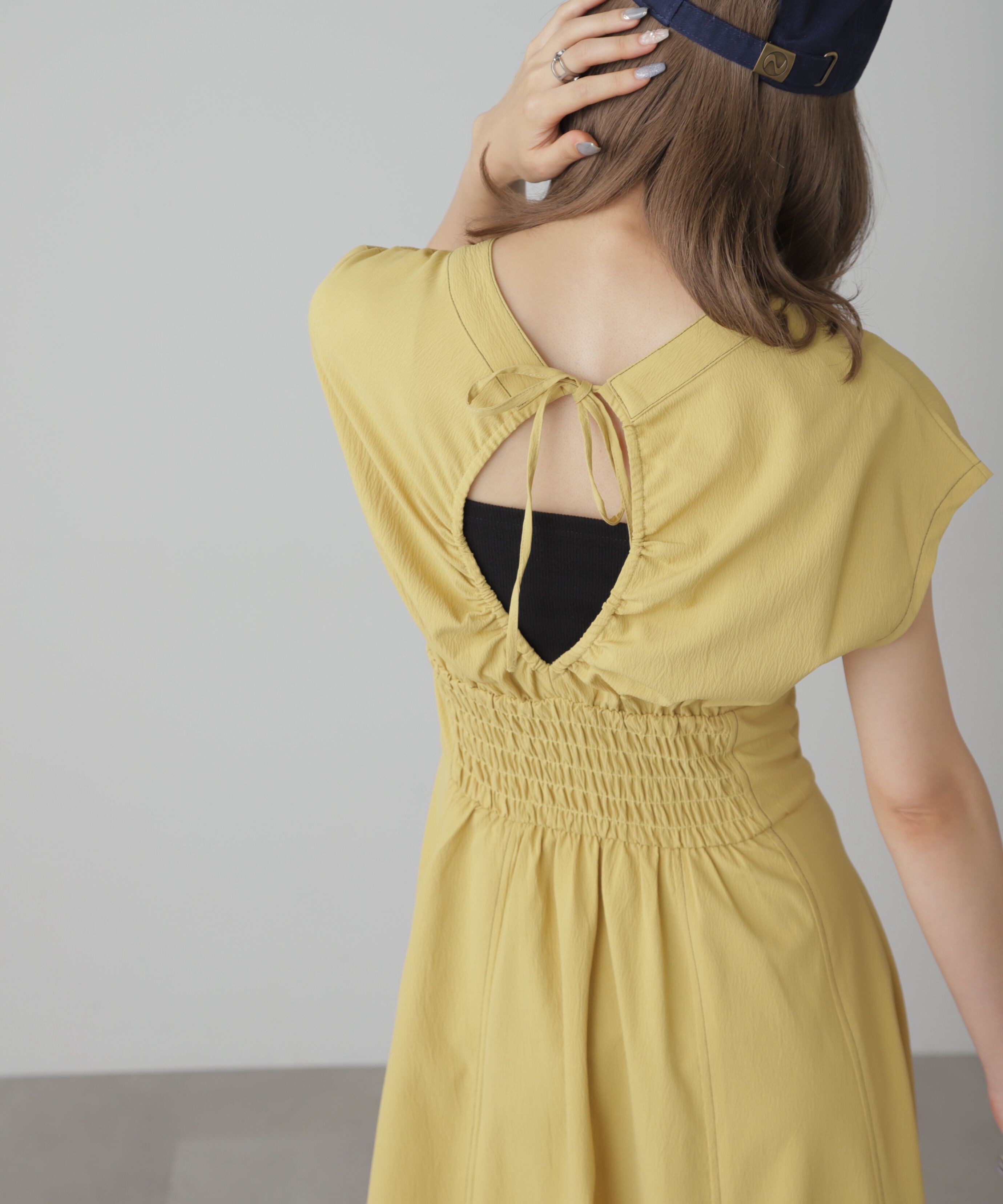  「ウエストシェイプ配色ステッチワンピース」|ワンピース|