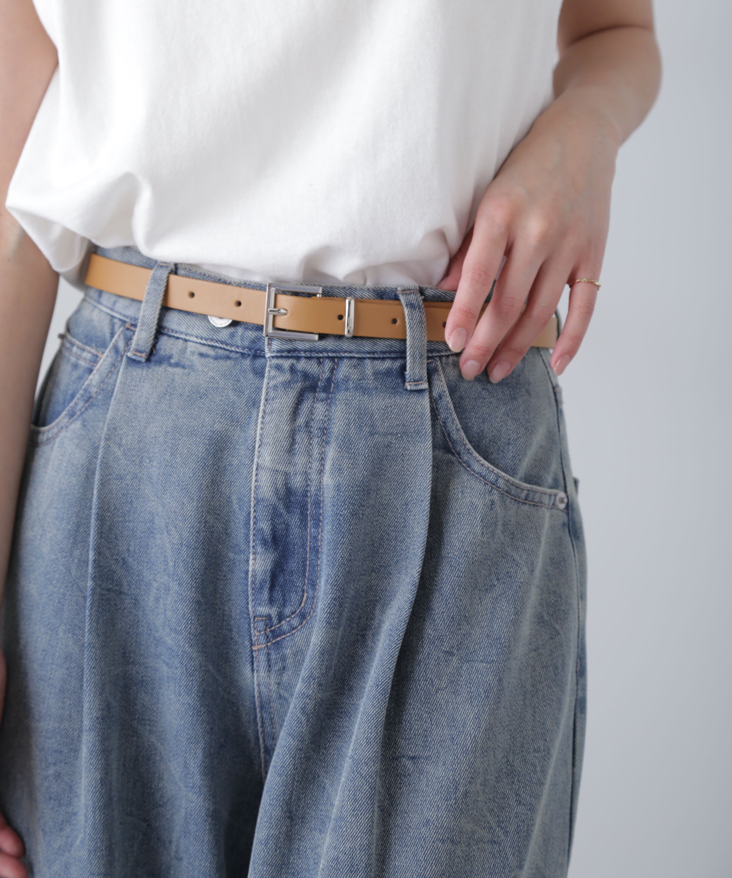  「スクエアバックルベルト」|ハンカチ|キャメル