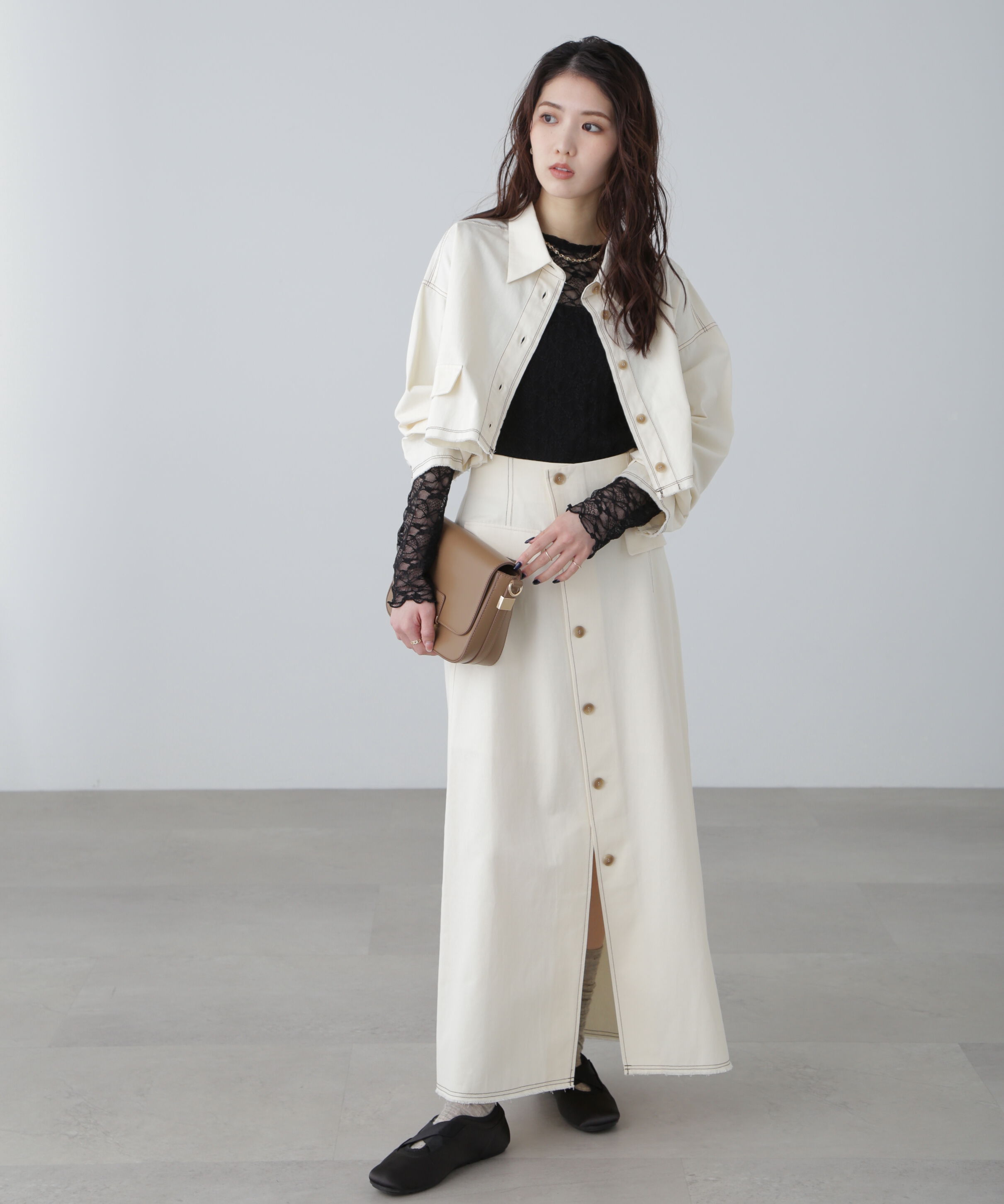  「〈セットアップ対応〉アクセントボタンフレアスカート」|スカート|