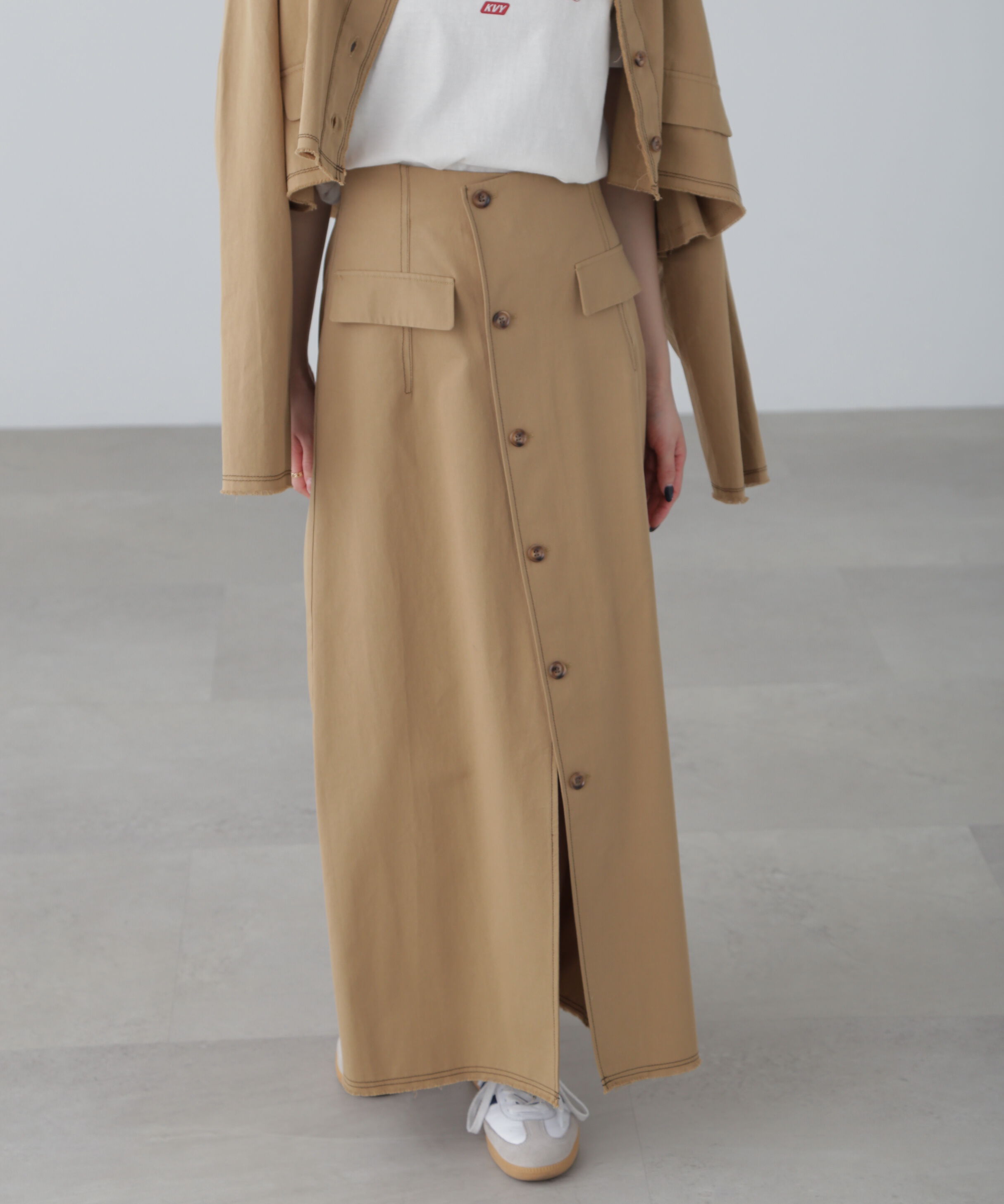  「〈セットアップ対応〉アクセントボタンフレアスカート」|スカート|