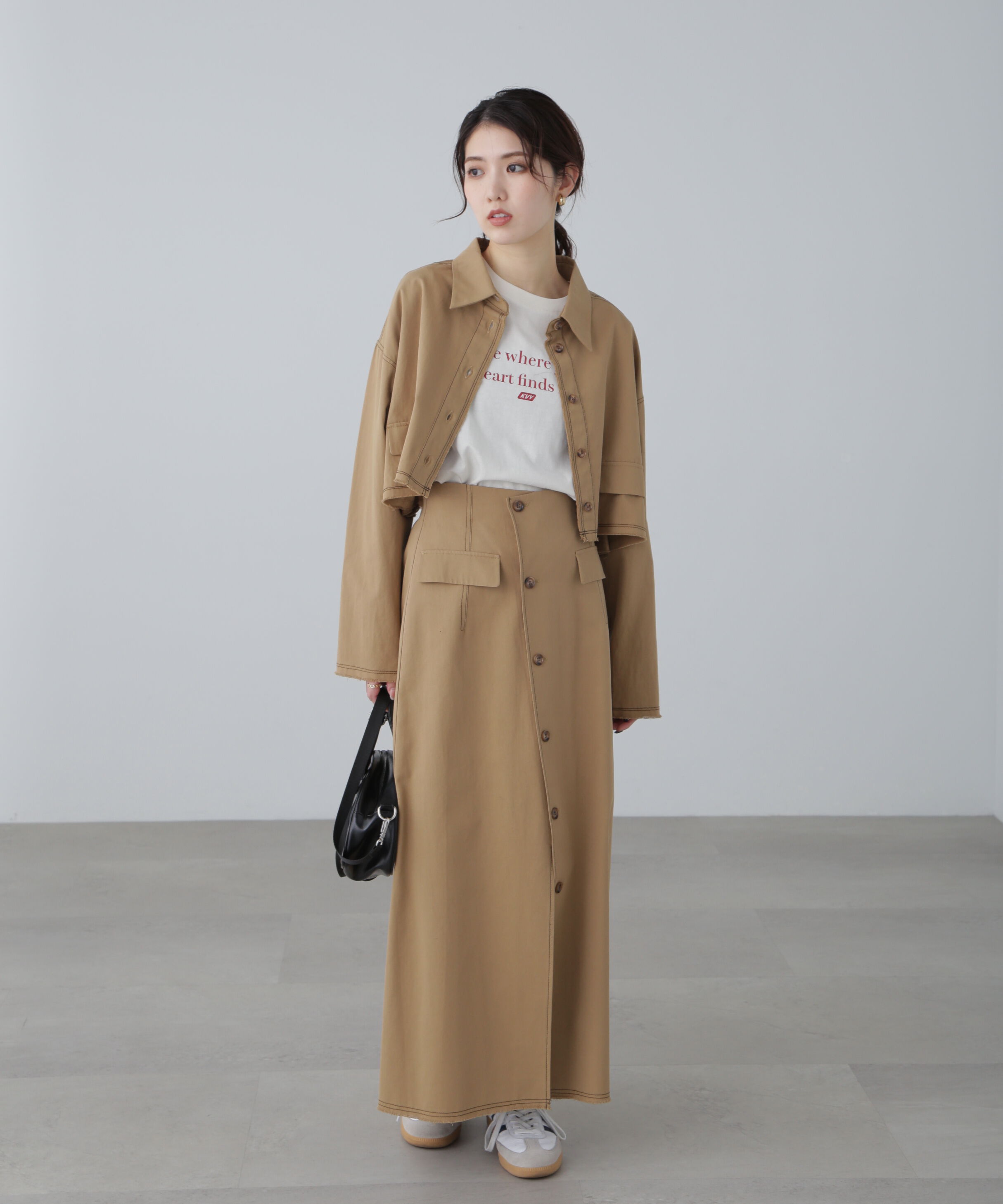  「〈セットアップ対応〉アクセントボタンフレアスカート」|スカート|