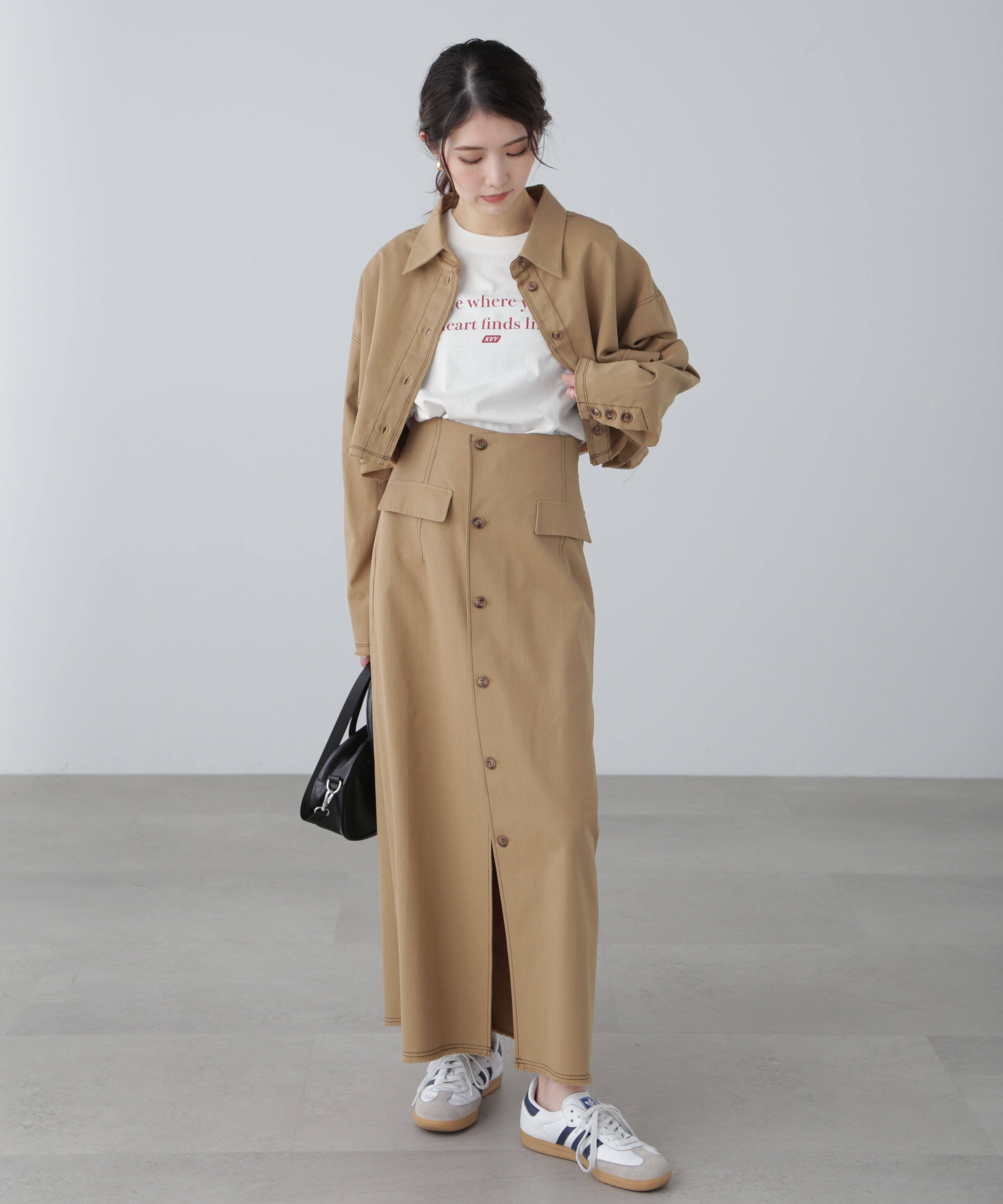  「〈セットアップ対応〉アクセントボタンフレアスカート」|スカート|