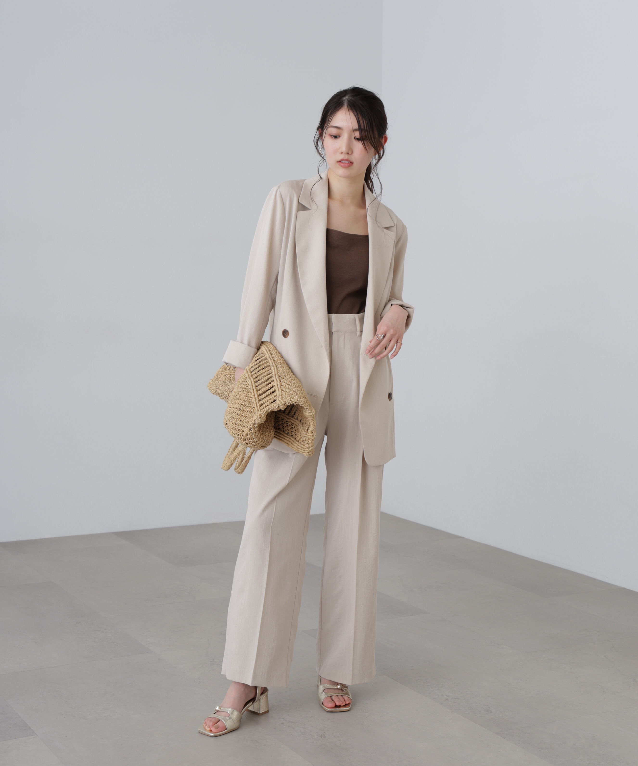  「麻調合繊タックワイドパンツ」|その他|