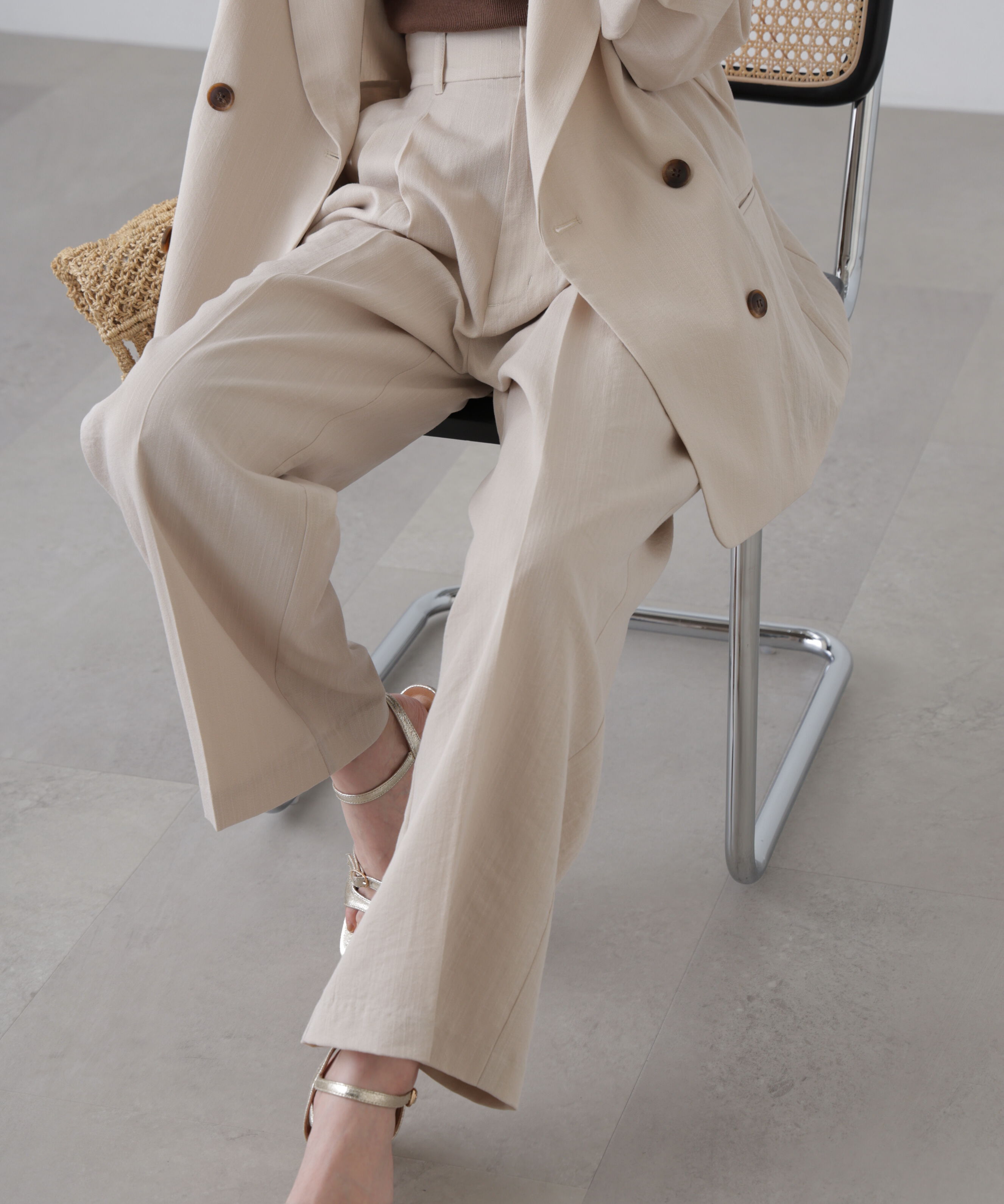  「麻調合繊タックワイドパンツ」|その他|