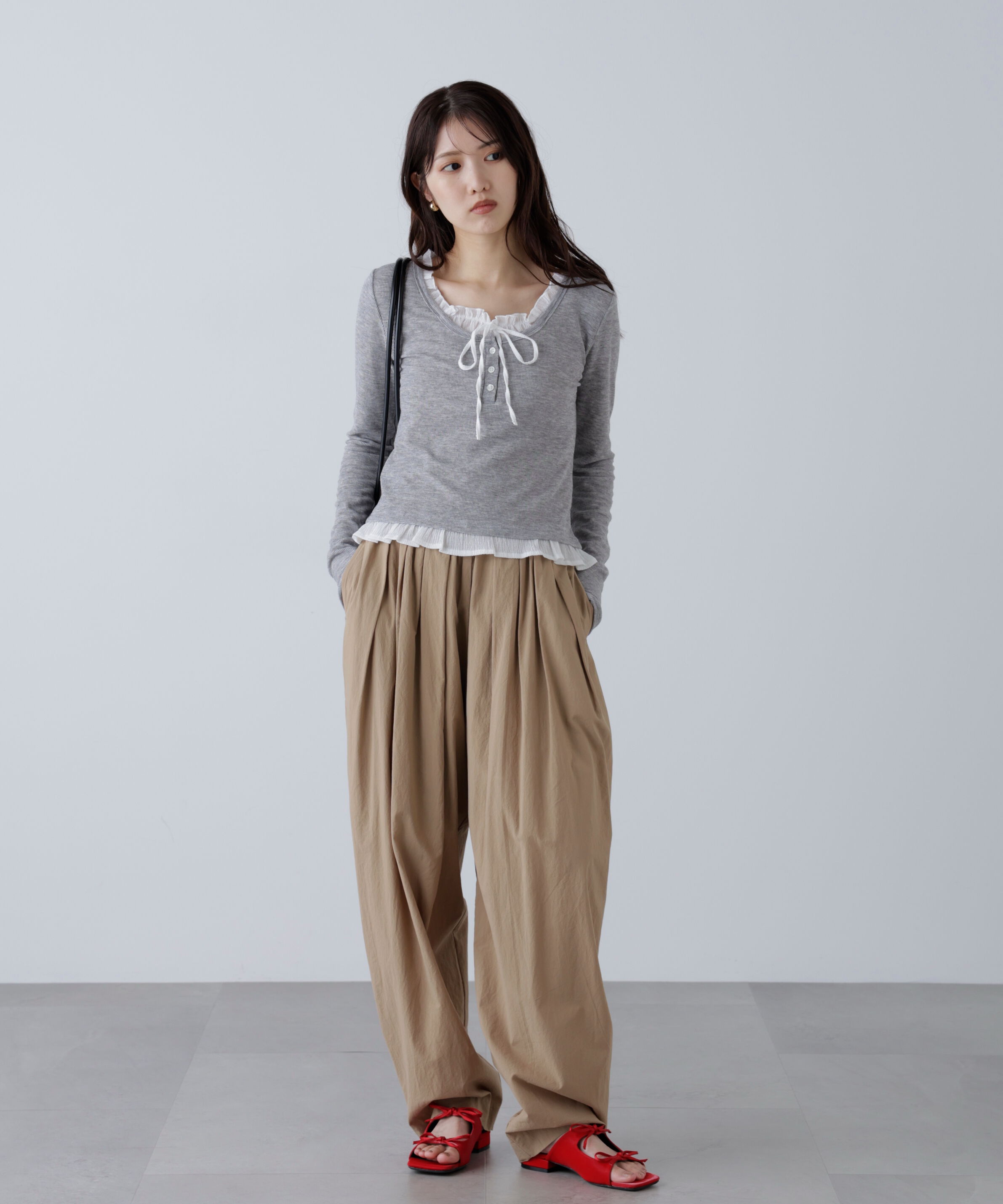  「レイヤード風フリルリボンカットソー」|Tシャツ・カットソー|