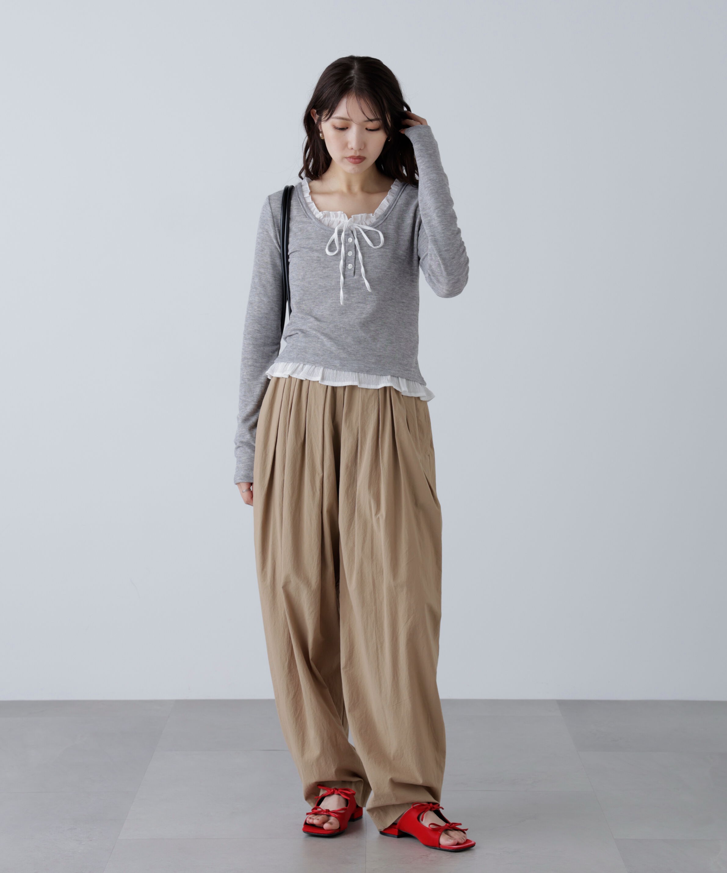  「レイヤード風フリルリボンカットソー」|Tシャツ・カットソー|