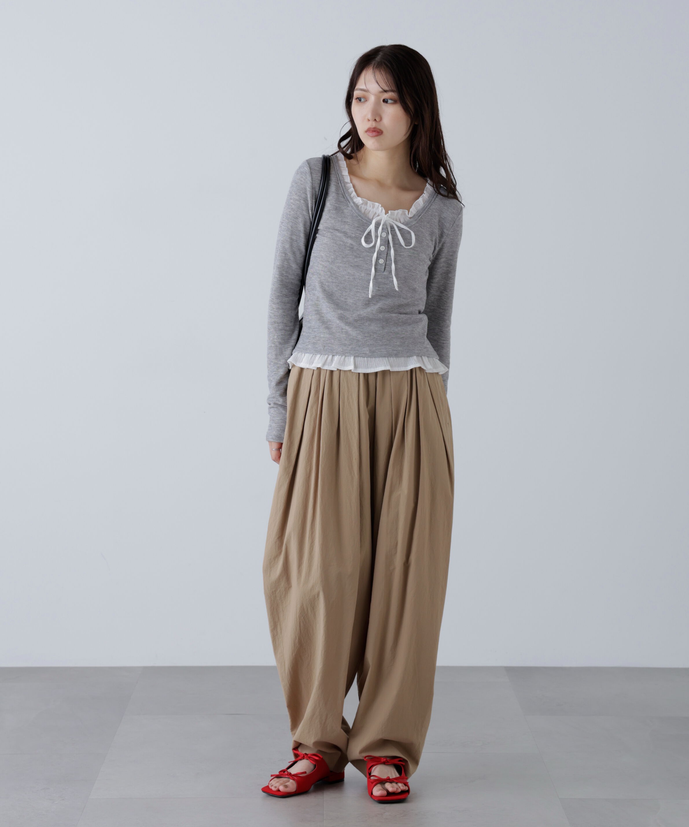  「レイヤード風フリルリボンカットソー」|Tシャツ・カットソー|