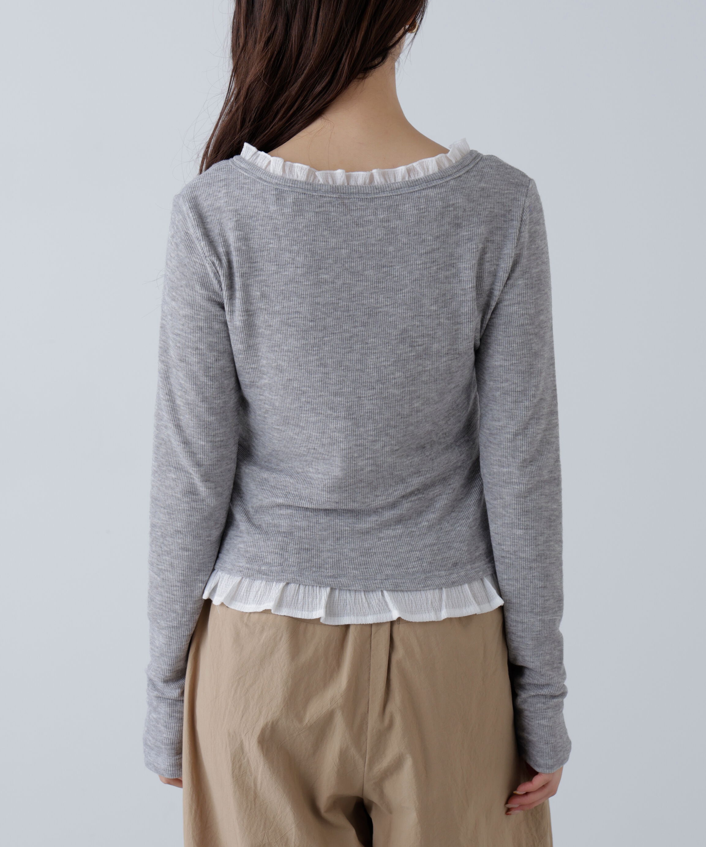  「レイヤード風フリルリボンカットソー」|Tシャツ・カットソー|