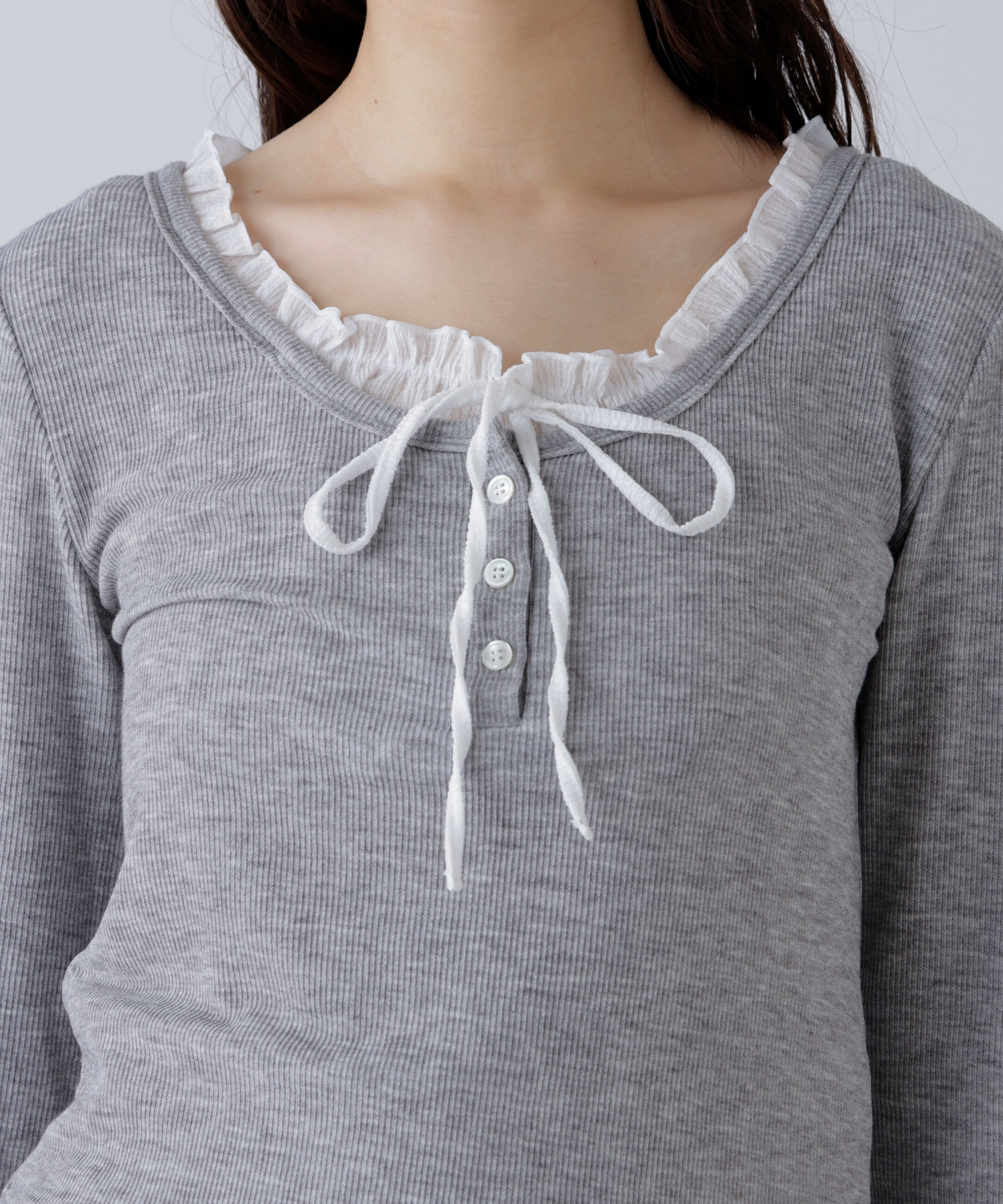  「レイヤード風フリルリボンカットソー」|Tシャツ・カットソー|