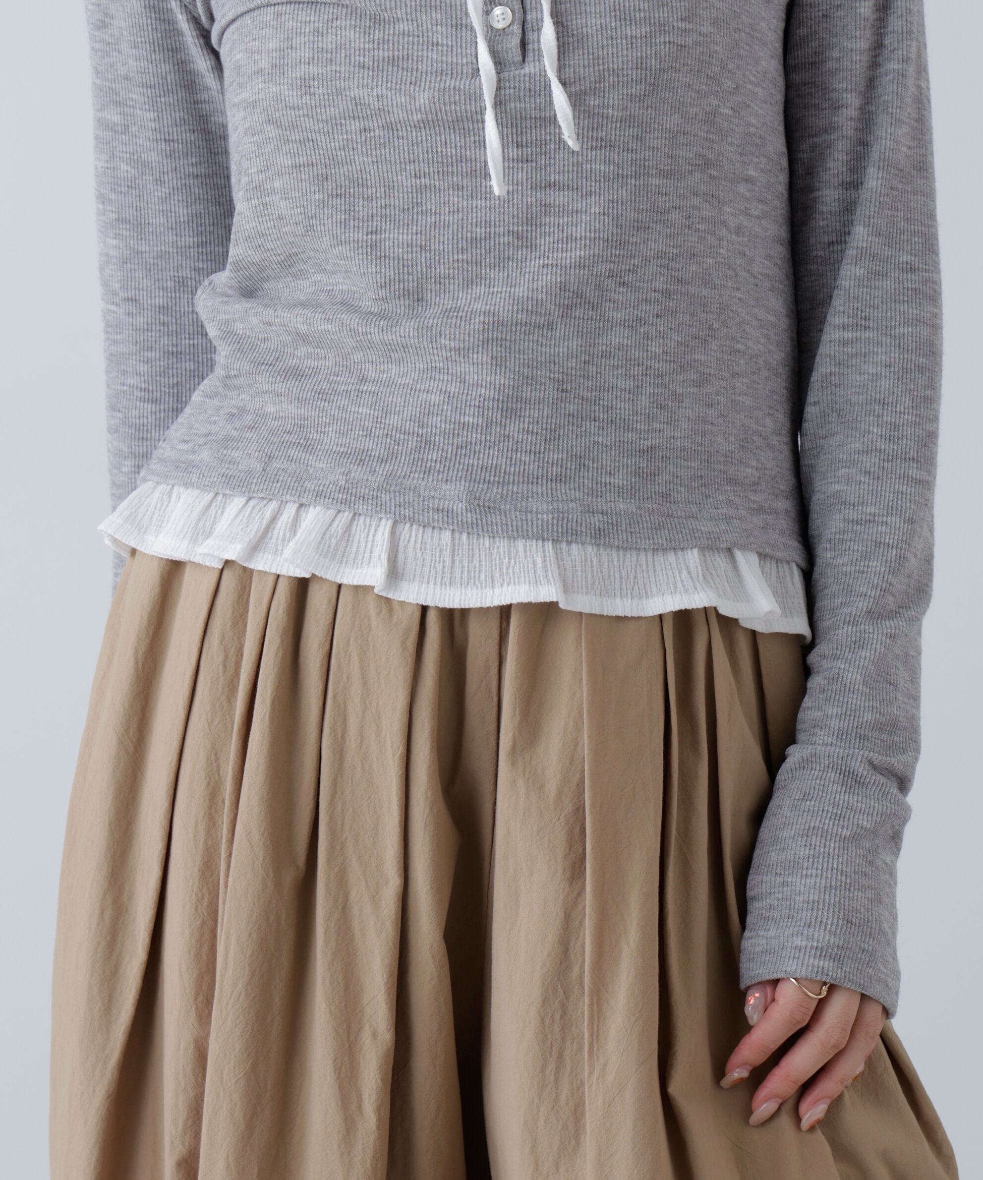  「レイヤード風フリルリボンカットソー」|Tシャツ・カットソー|