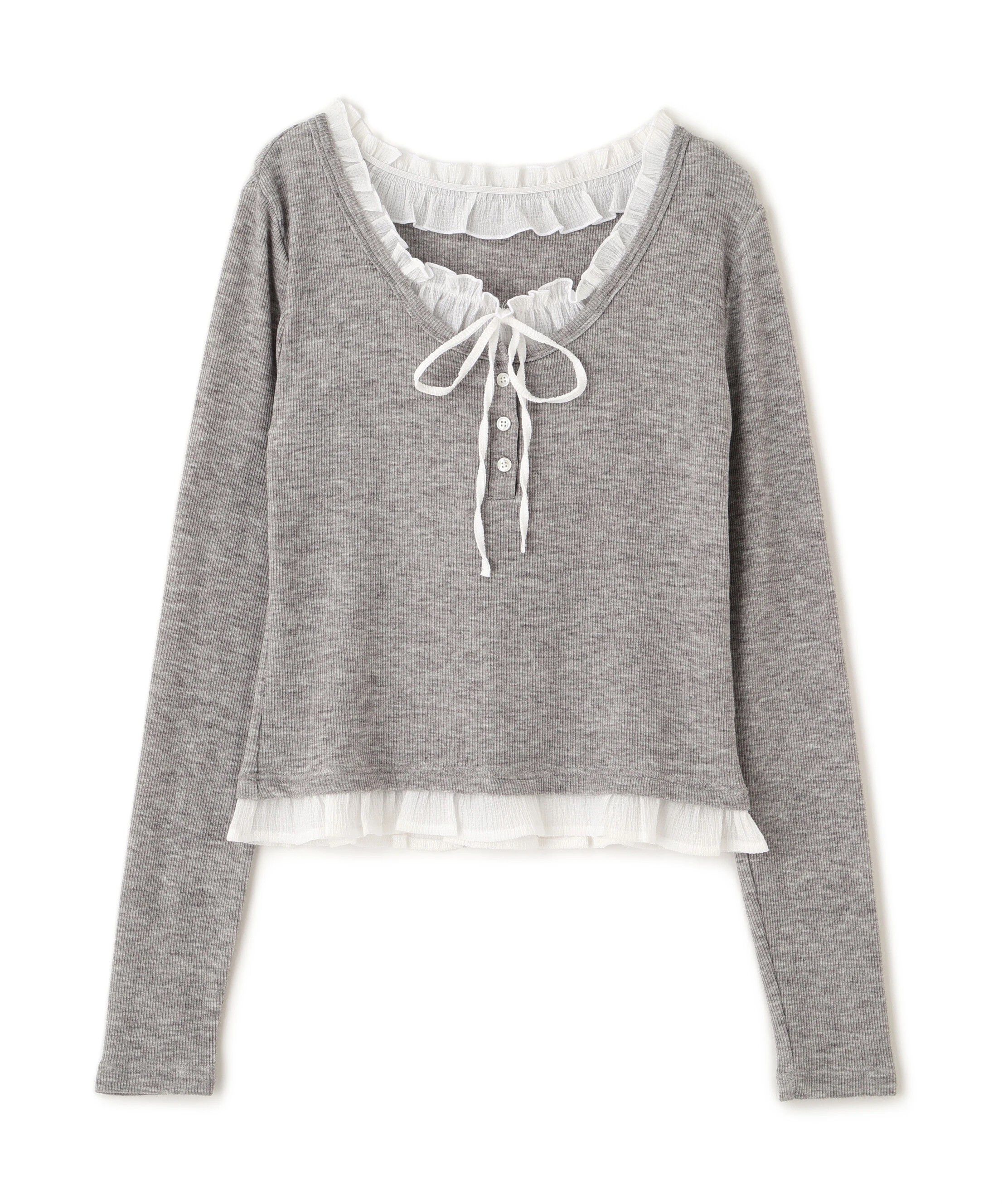  「レイヤード風フリルリボンカットソー」|Tシャツ・カットソー|