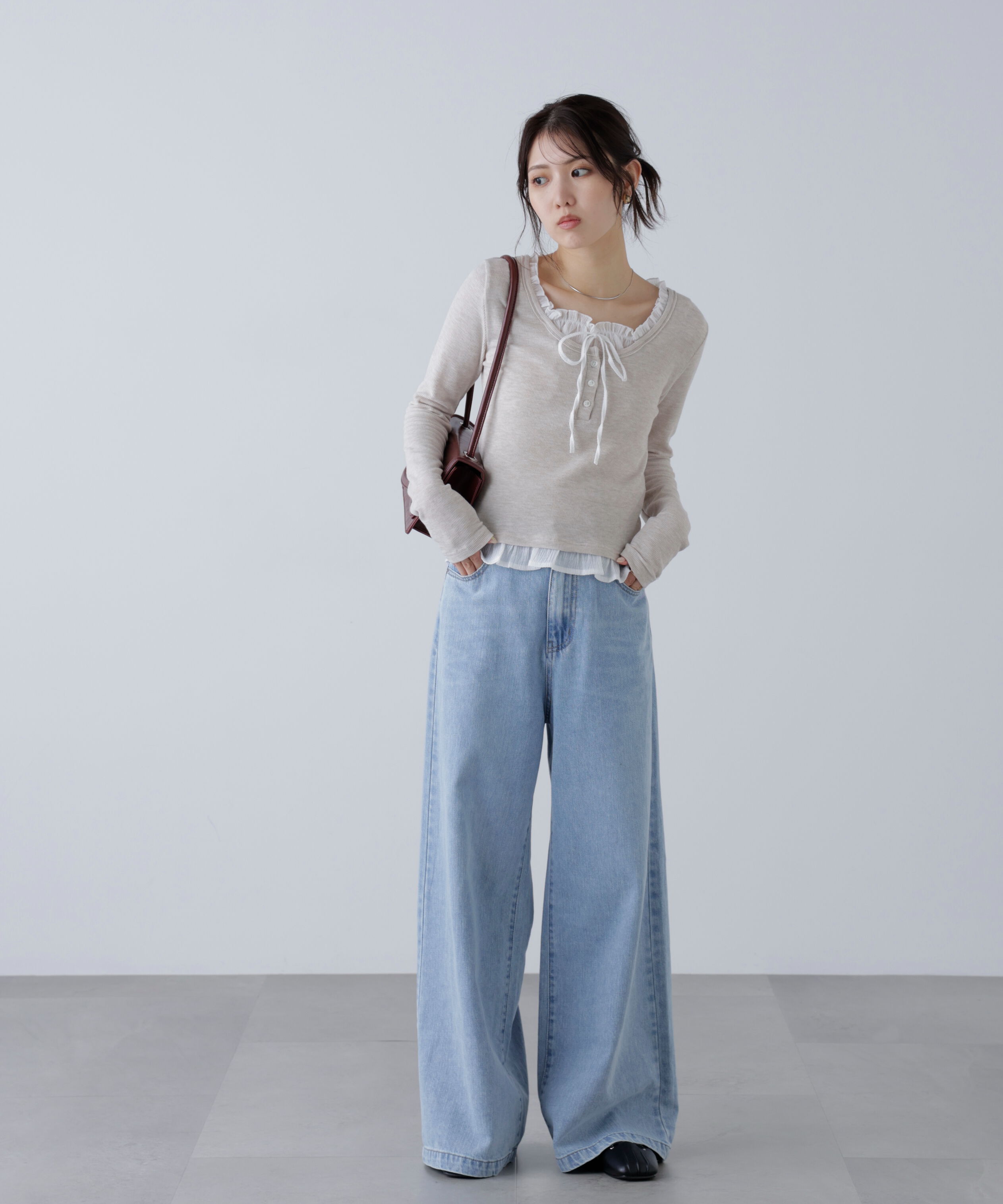  「レイヤード風フリルリボンカットソー」|Tシャツ・カットソー|