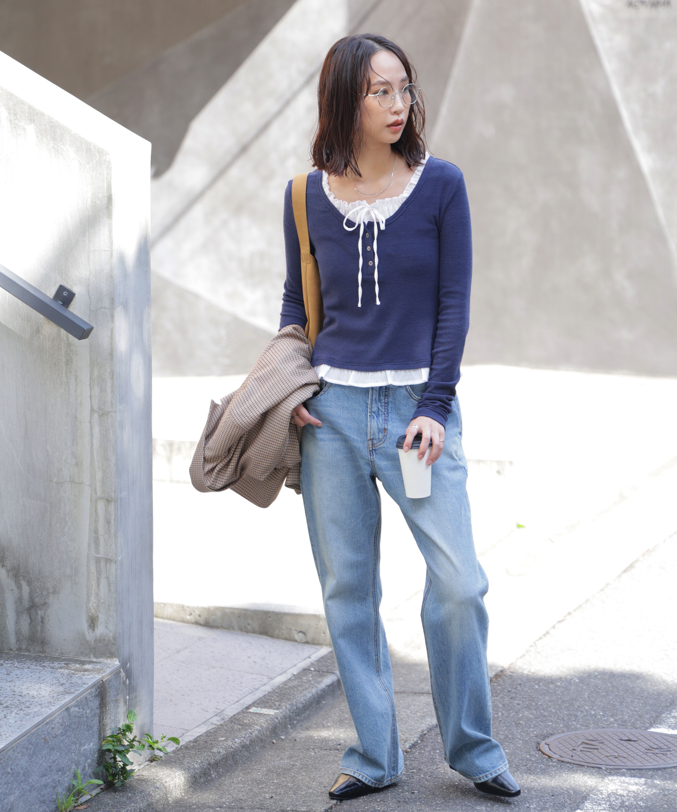  「レイヤード風フリルリボンカットソー」|Tシャツ・カットソー|