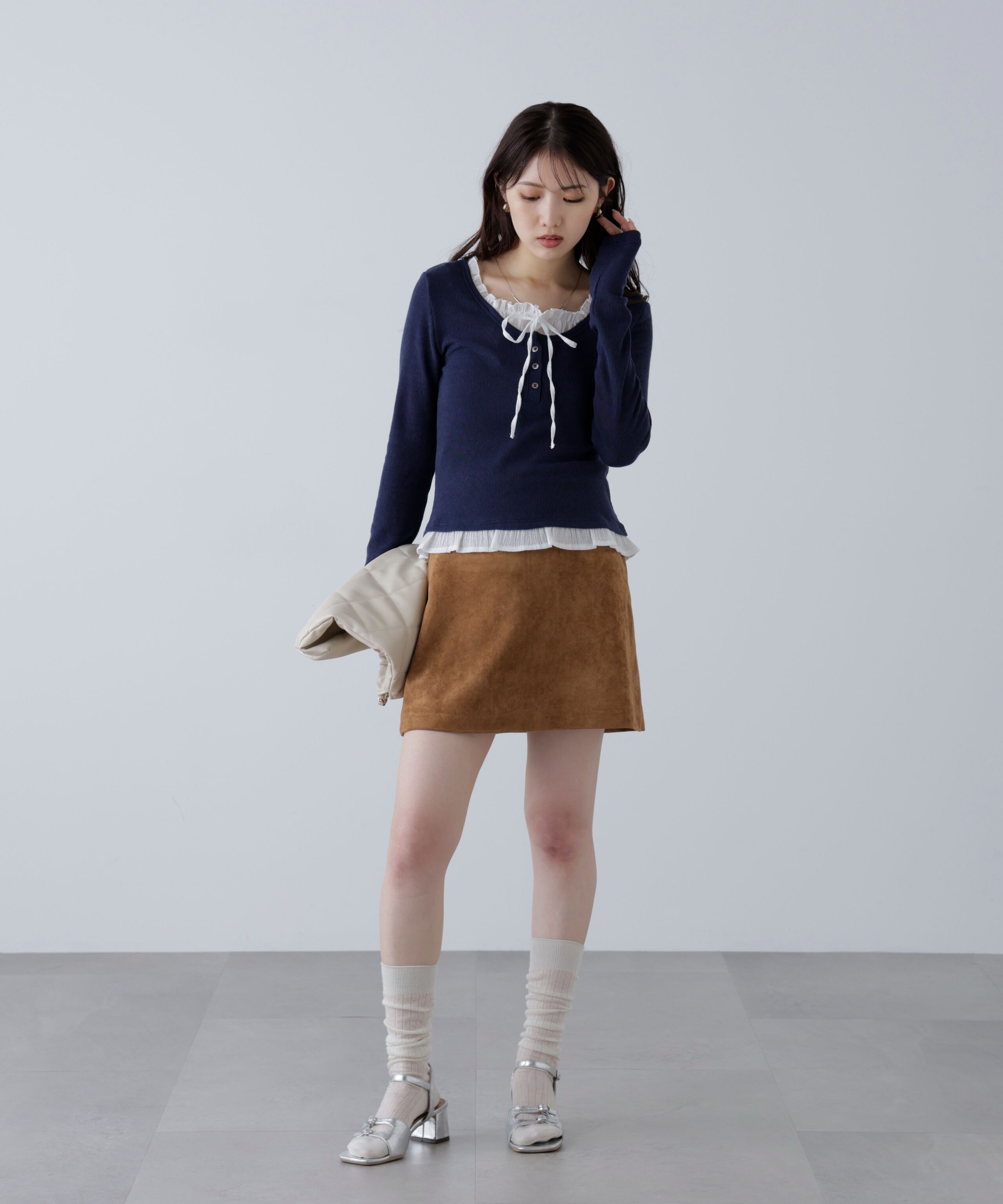  「レイヤード風フリルリボンカットソー」|Tシャツ・カットソー|