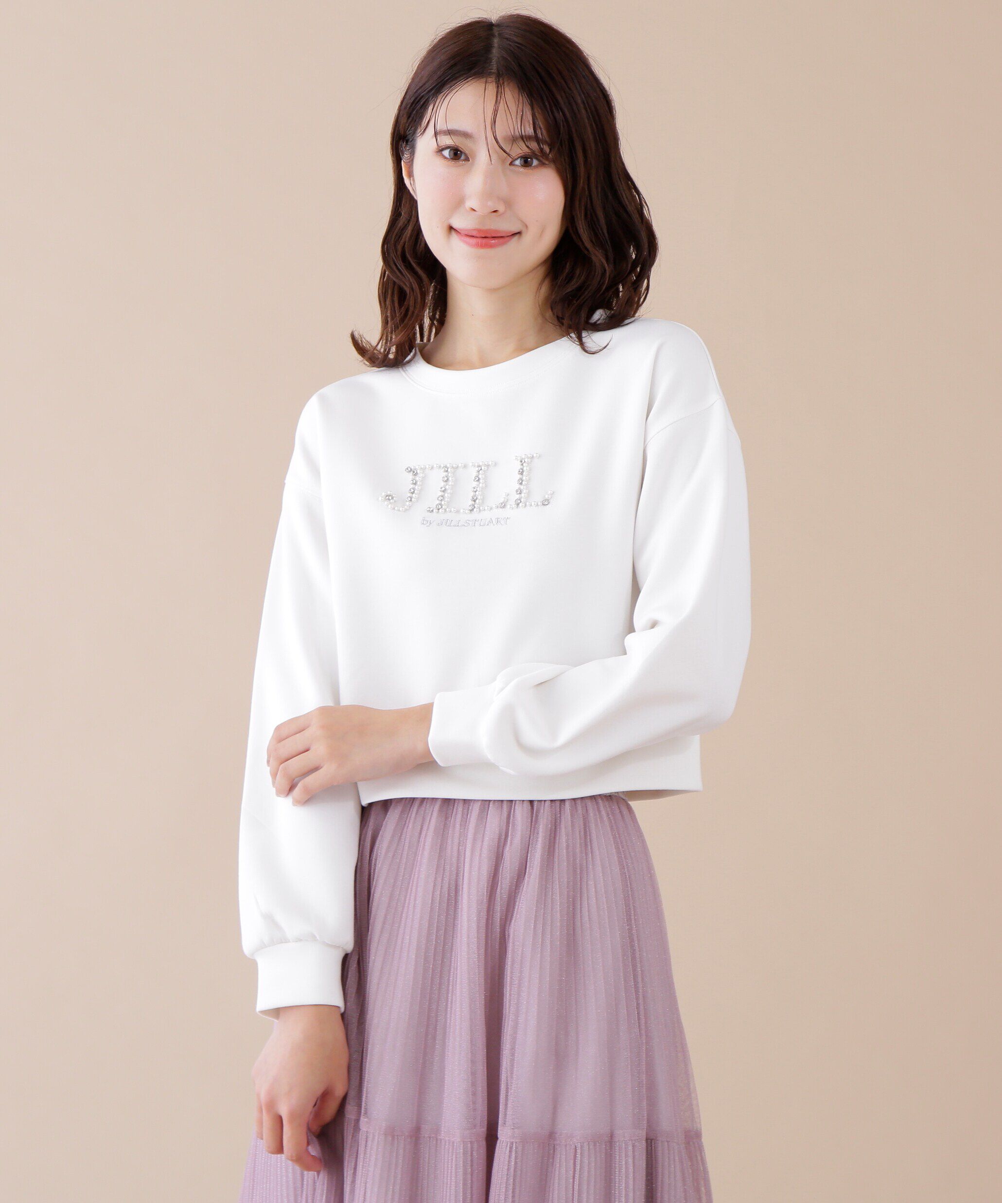  「ビジュー刺繍ロゴスウェット」|Tシャツ・カットソー|ホワイト