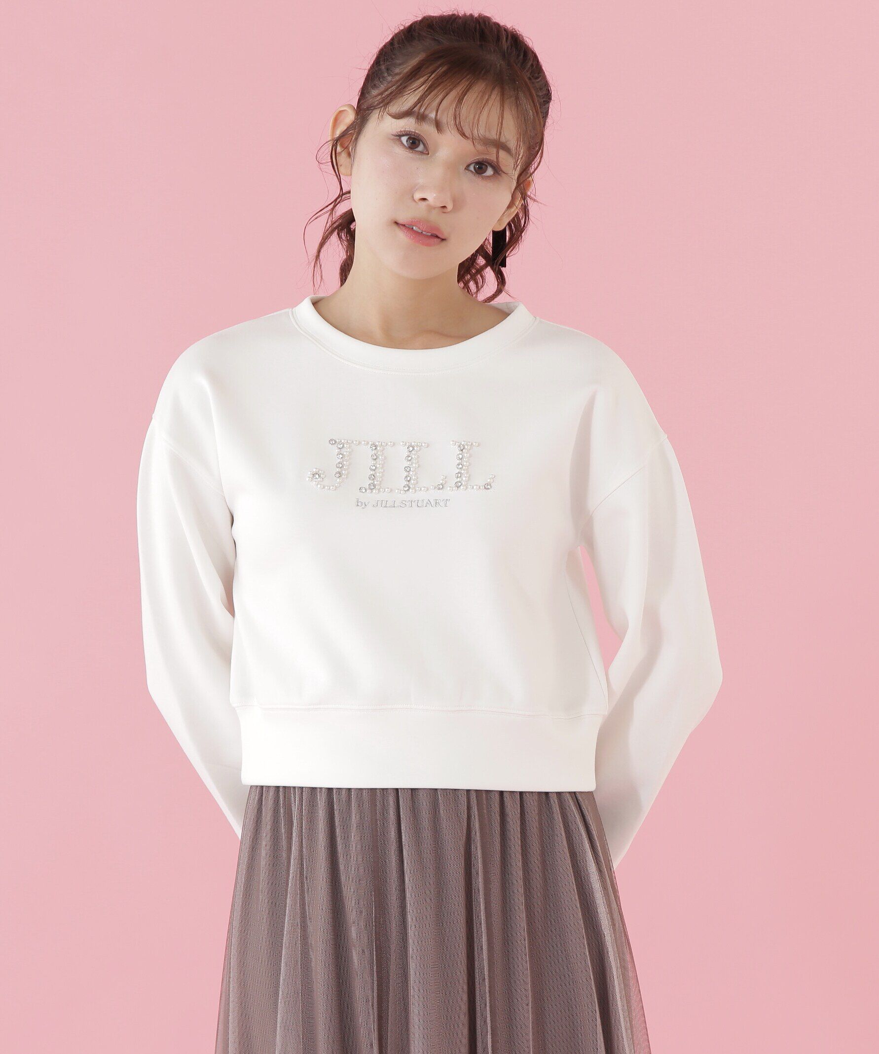  「ビジュー刺繍ロゴスウェット」|Tシャツ・カットソー|