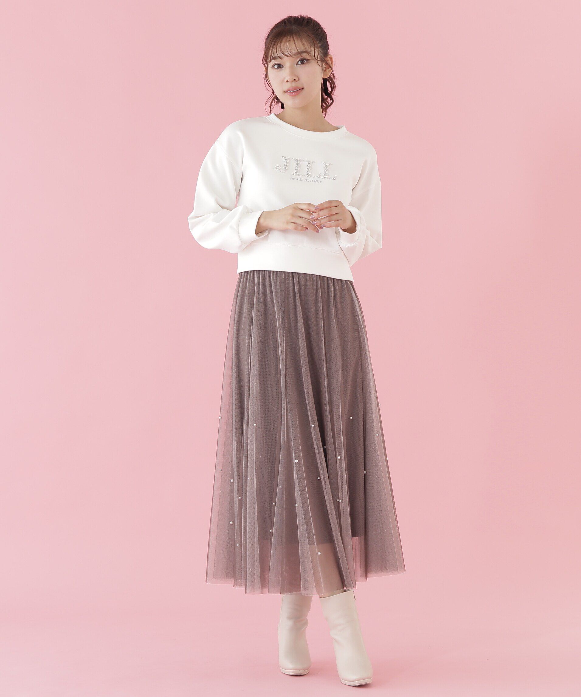  「ビジュー刺繍ロゴスウェット」|Tシャツ・カットソー|