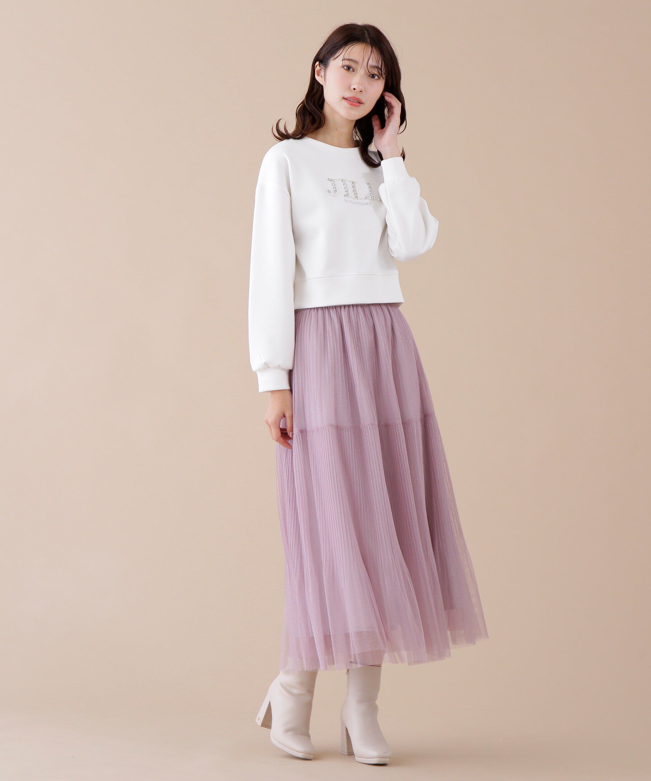  「ビジュー刺繍ロゴスウェット」|Tシャツ・カットソー|