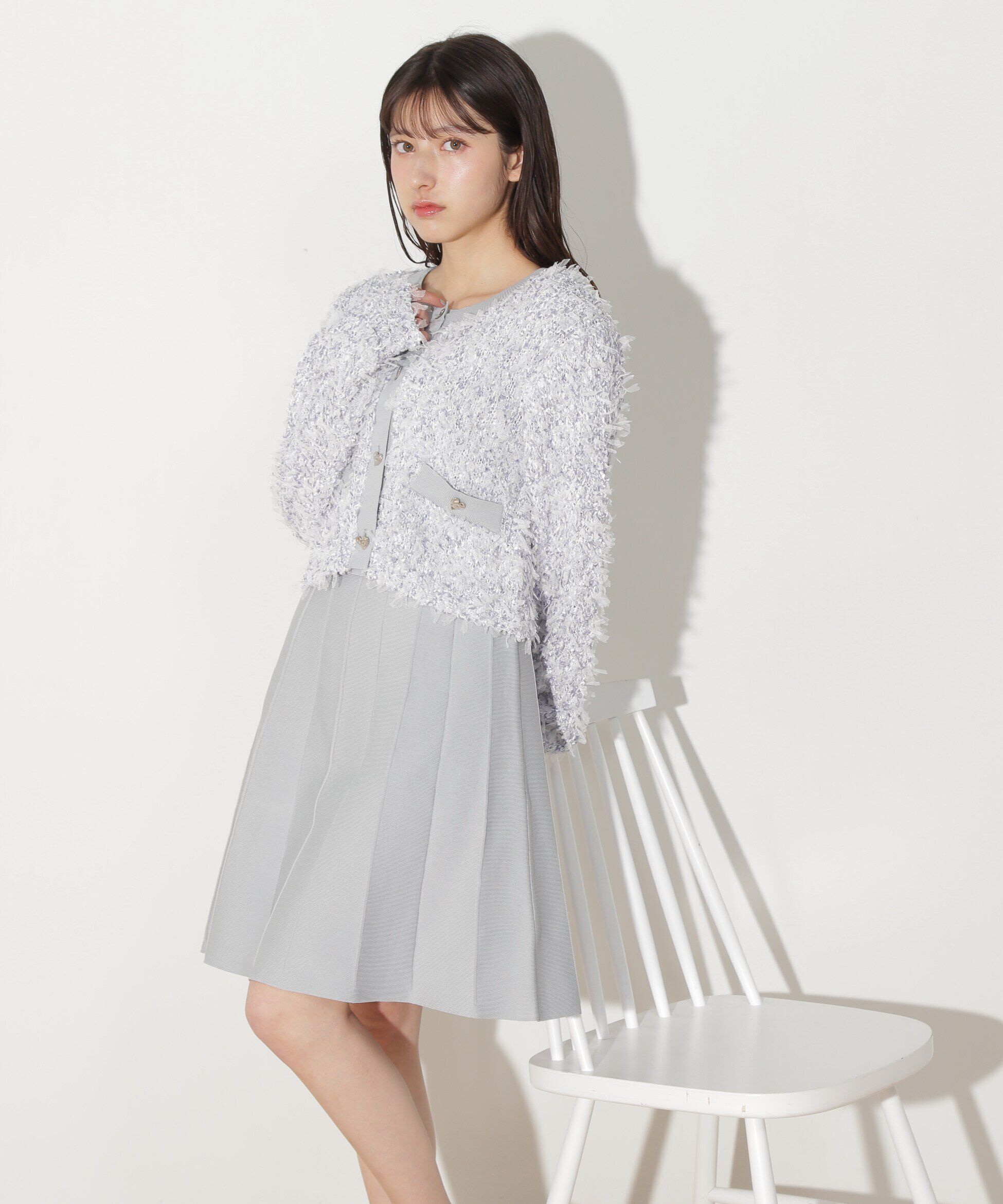  「リボンヤーンミニワンピースセットアップ」|ワンピース|ブルー