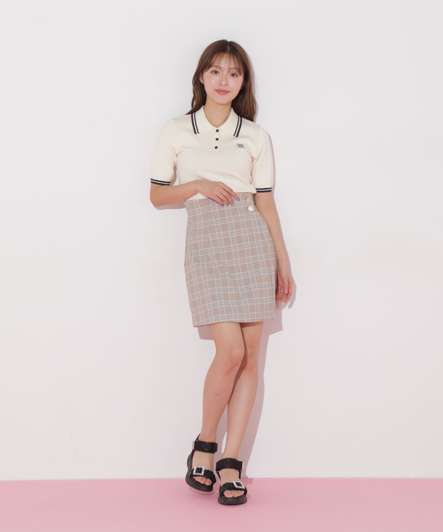  「バイカラーポロシャツ五分袖ニット」|ニット・セーター|