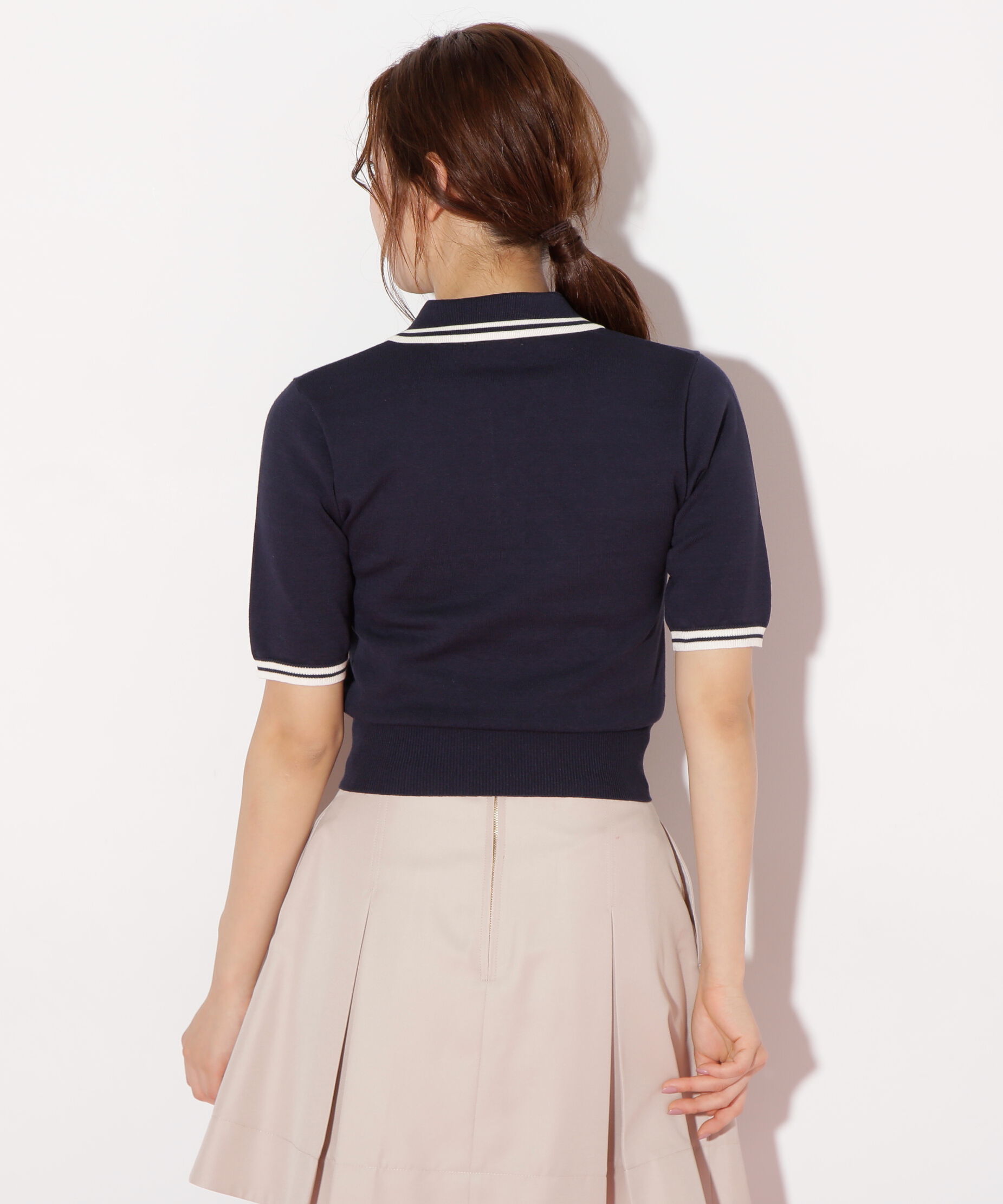  「バイカラーポロシャツ五分袖ニット」|ニット・セーター|