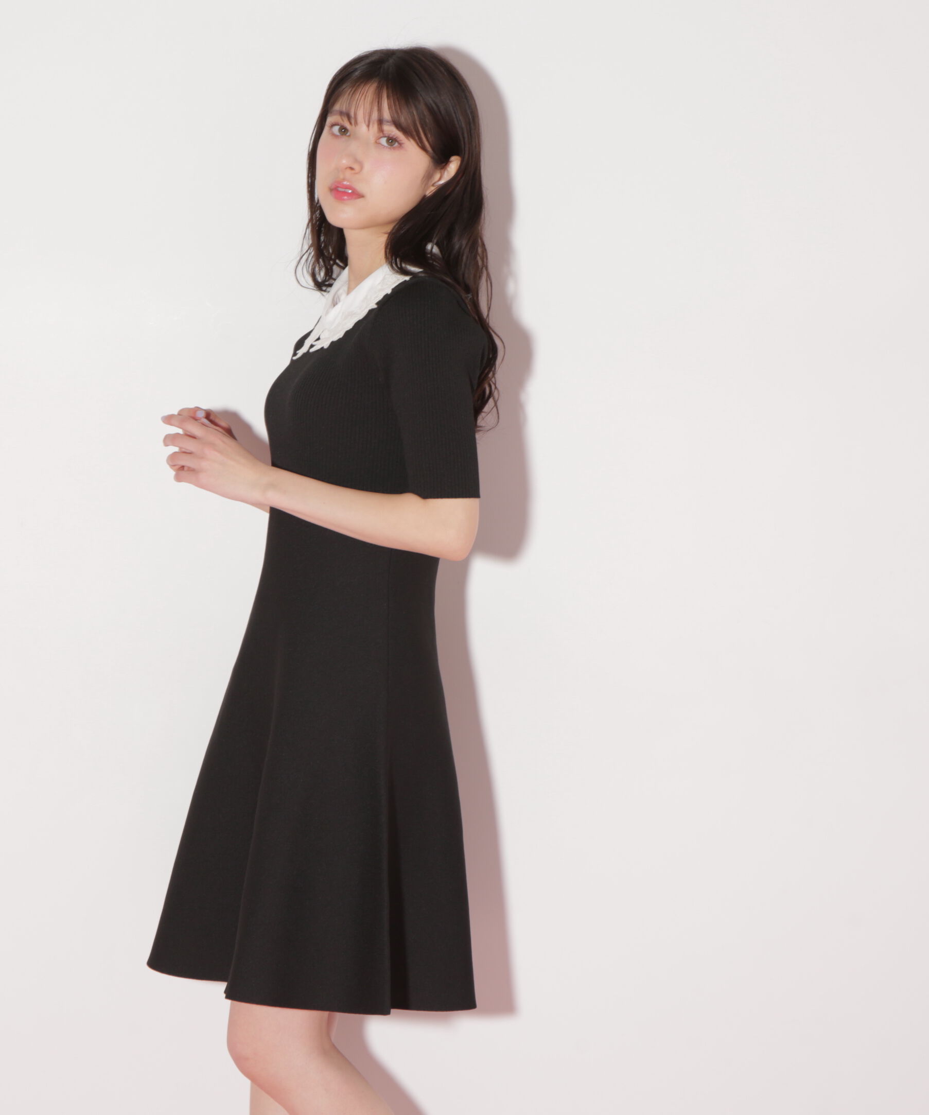  「衿付きミニニットワンピース」|ワンピース|