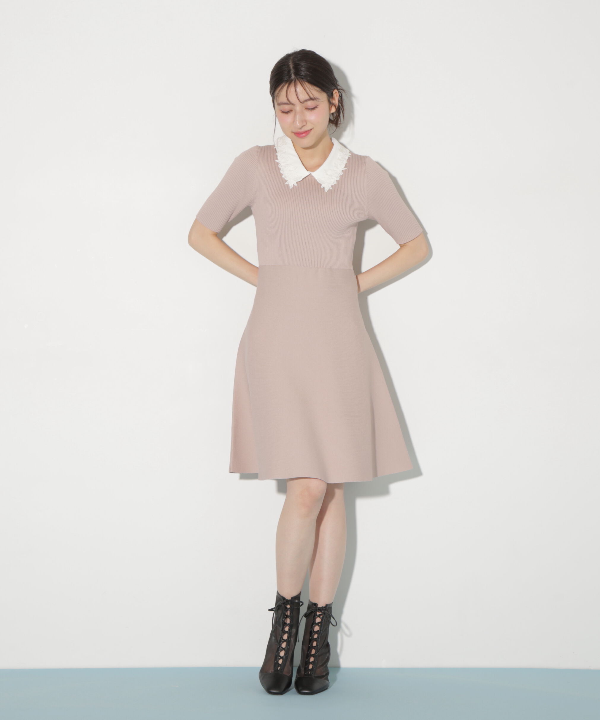  「衿付きミニニットワンピース」|ワンピース|