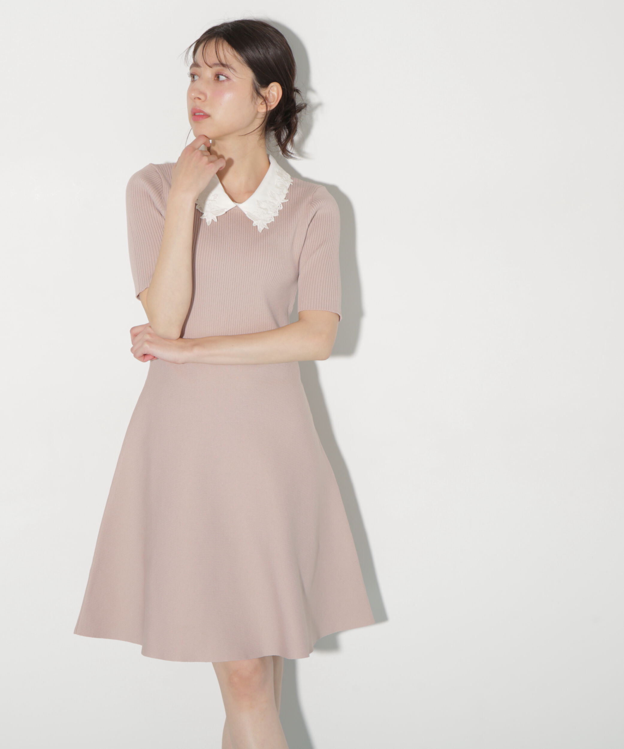  「衿付きミニニットワンピース」|ワンピース|