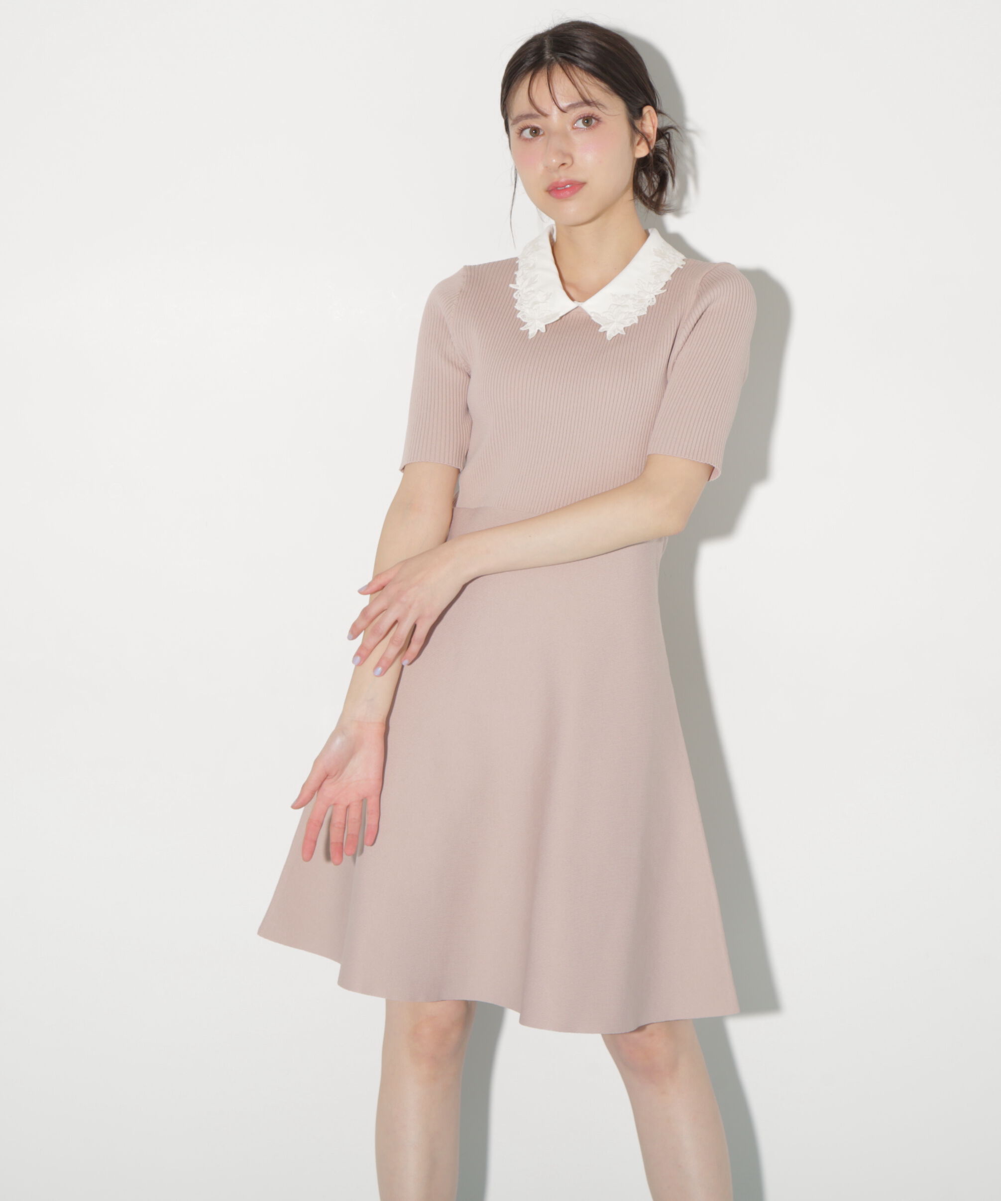  「衿付きミニニットワンピース」|ワンピース|