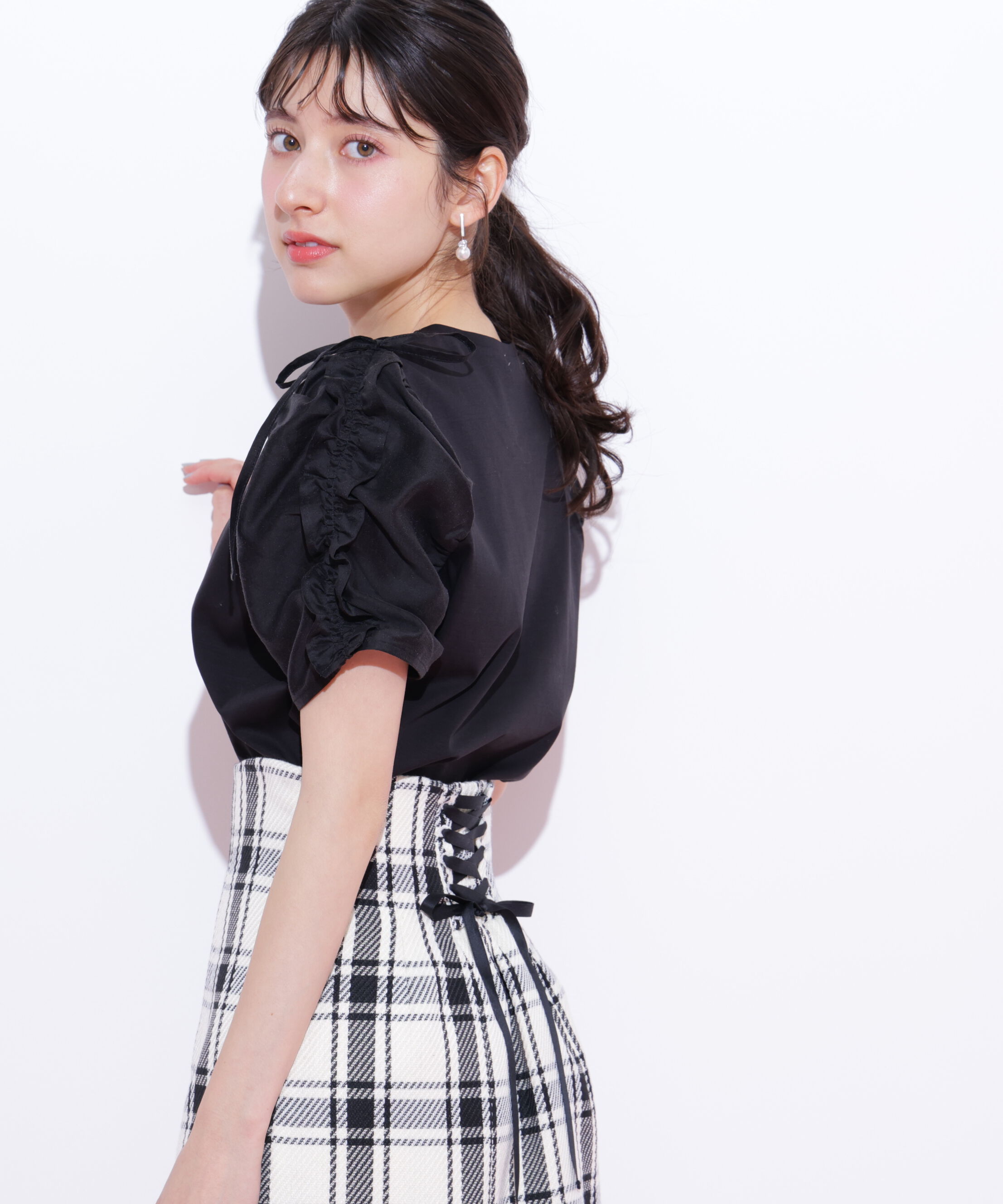  「袖ボリュームリボンTシャツ」|Tシャツ・カットソー|