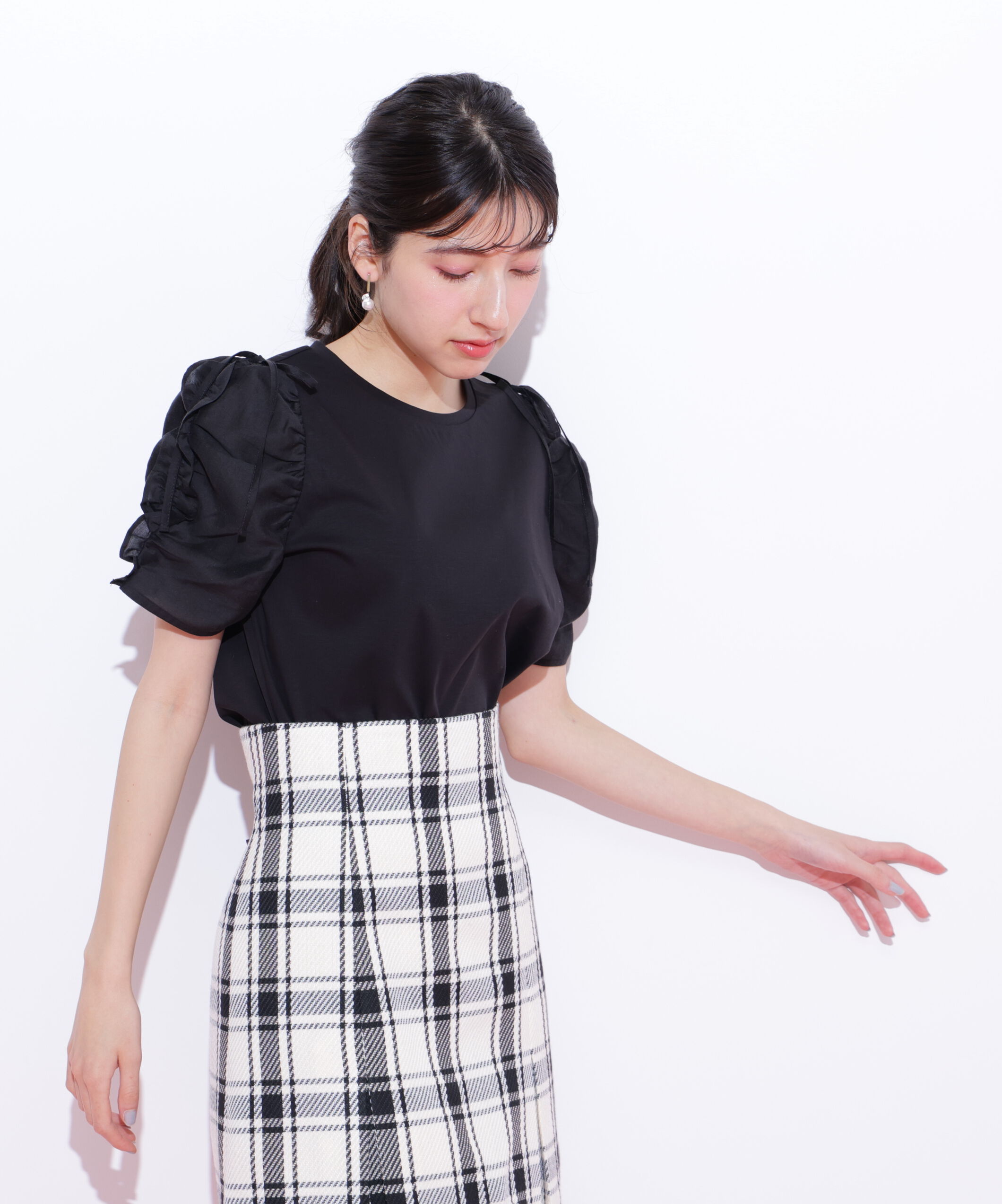  「袖ボリュームリボンTシャツ」|Tシャツ・カットソー|