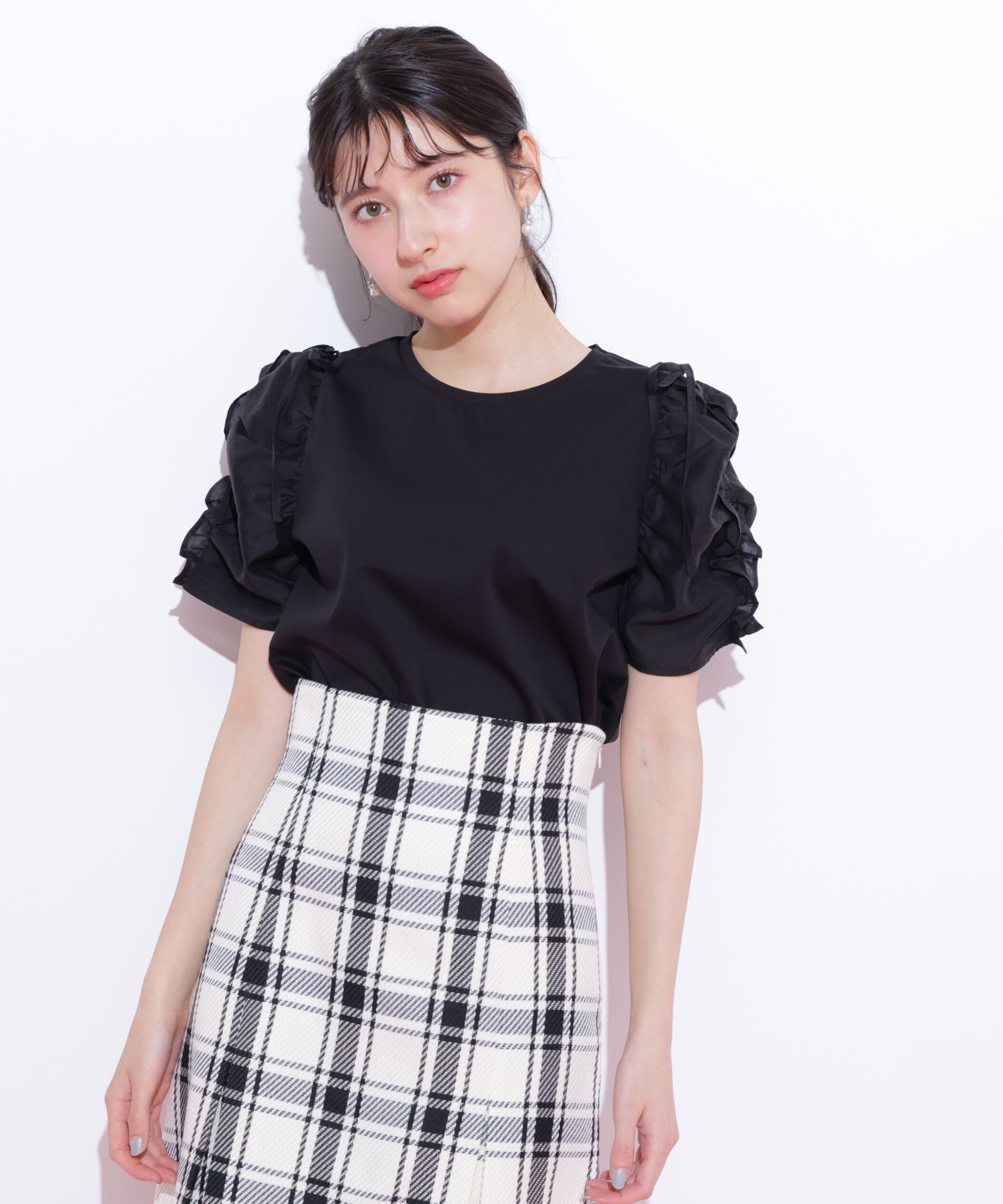  「袖ボリュームリボンTシャツ」|Tシャツ・カットソー|