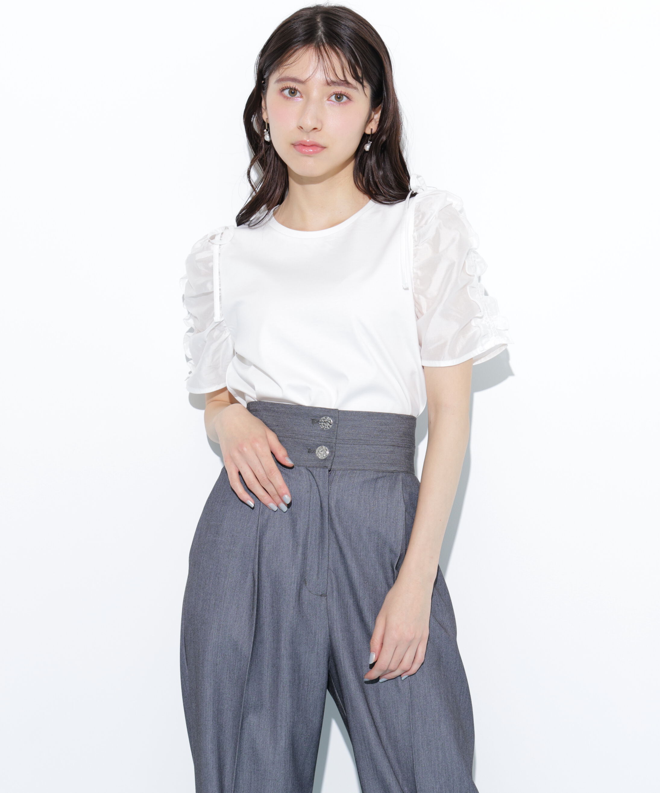  「袖ボリュームリボンTシャツ」|Tシャツ・カットソー|