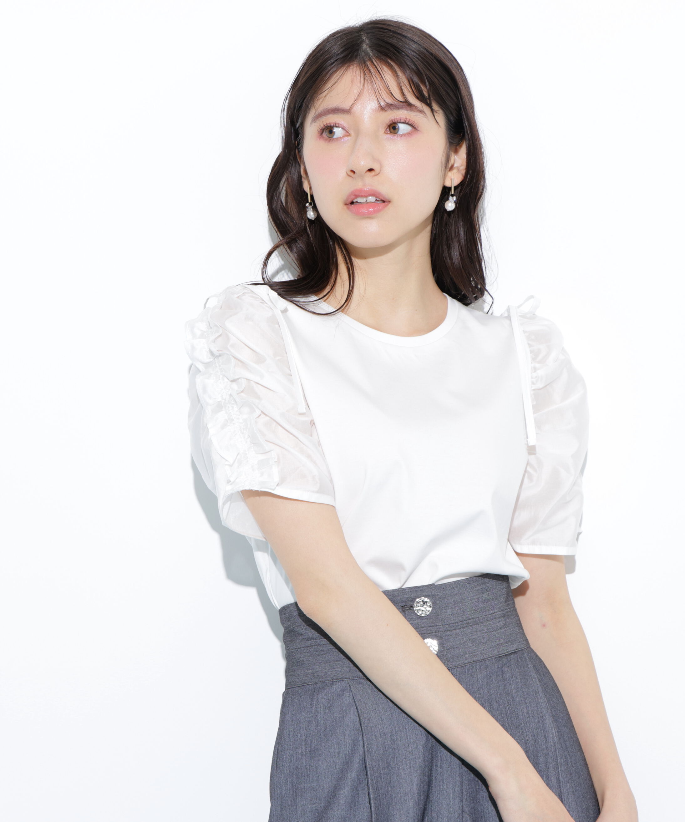  「袖ボリュームリボンTシャツ」|Tシャツ・カットソー|