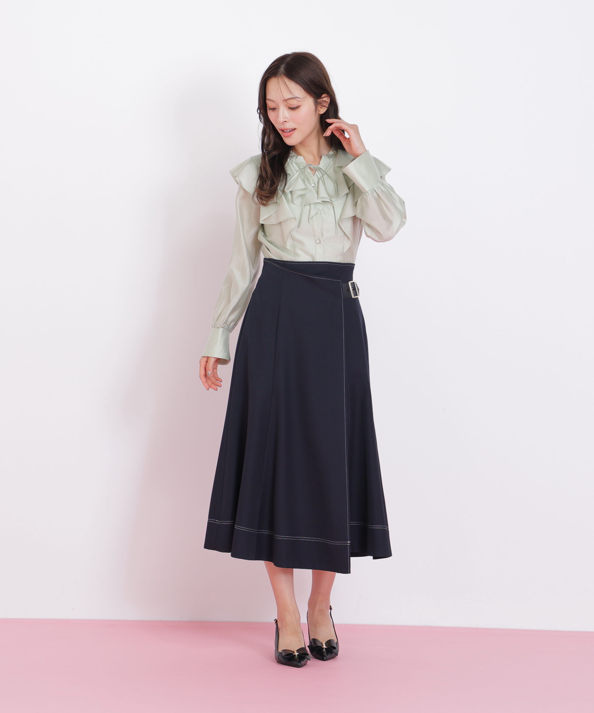  「ラップフレアステッチスカート」|スカート|