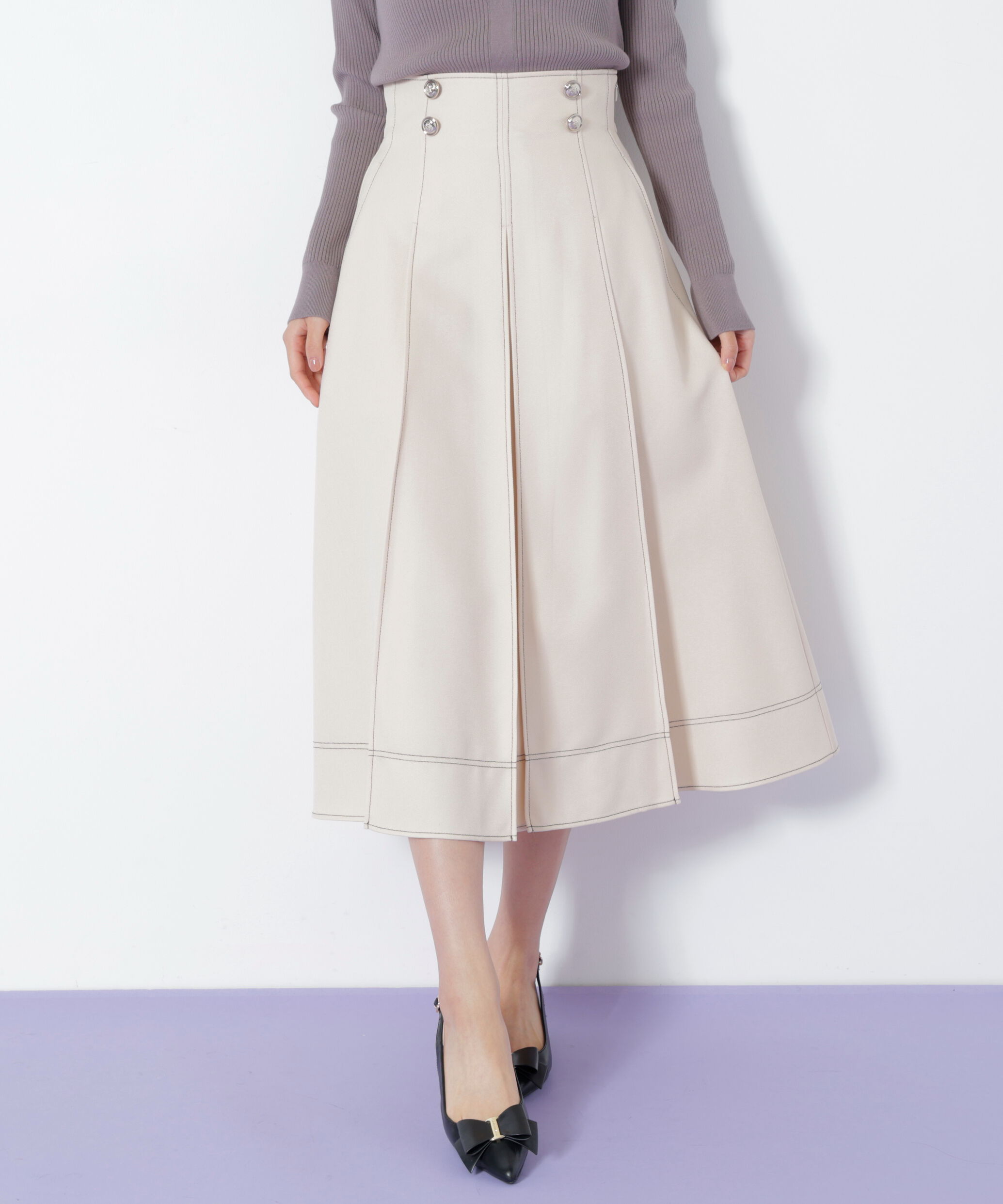  「フロント釦配色ステッチスカート」|スカート|