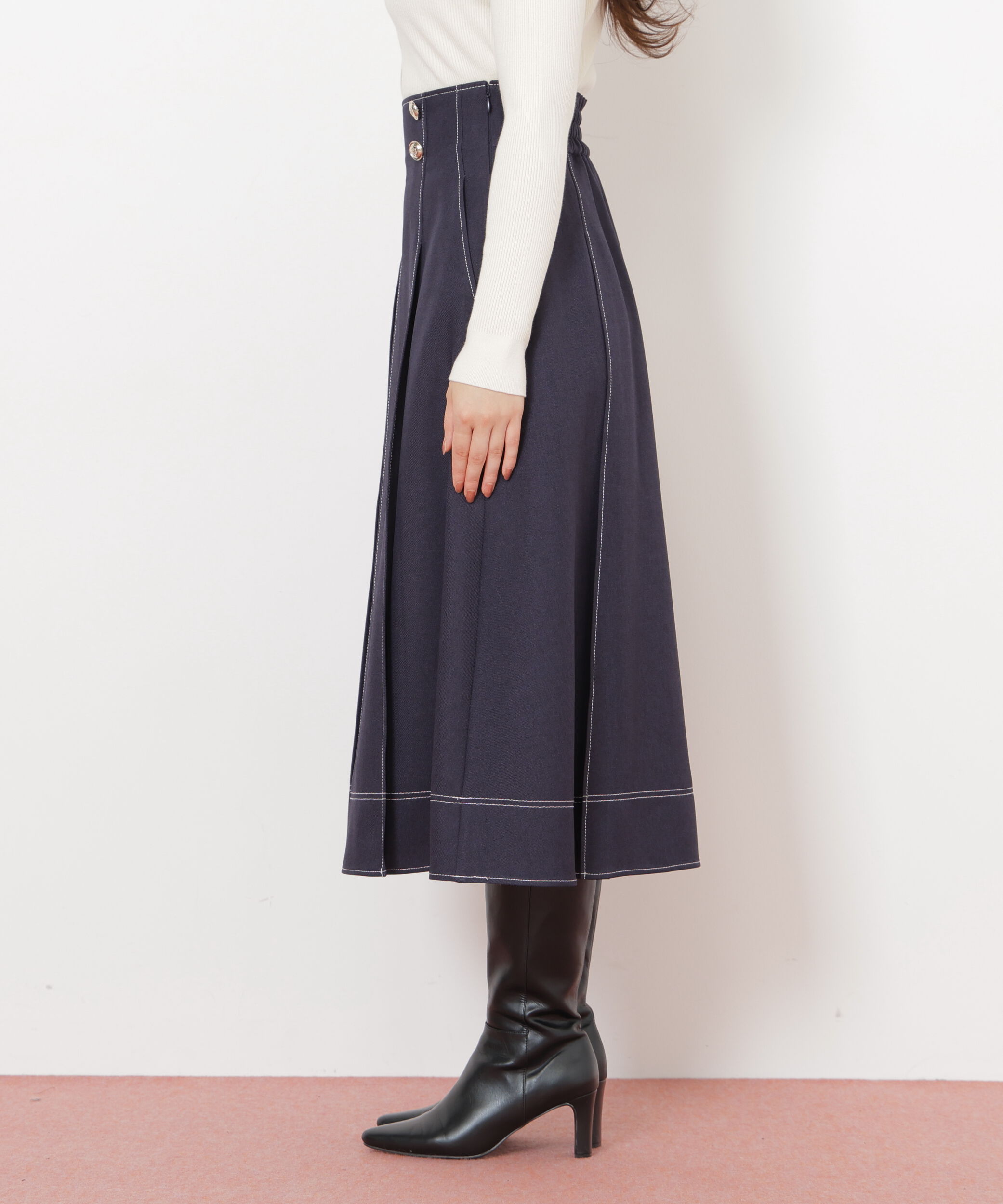  「フロント釦配色ステッチスカート」|スカート|