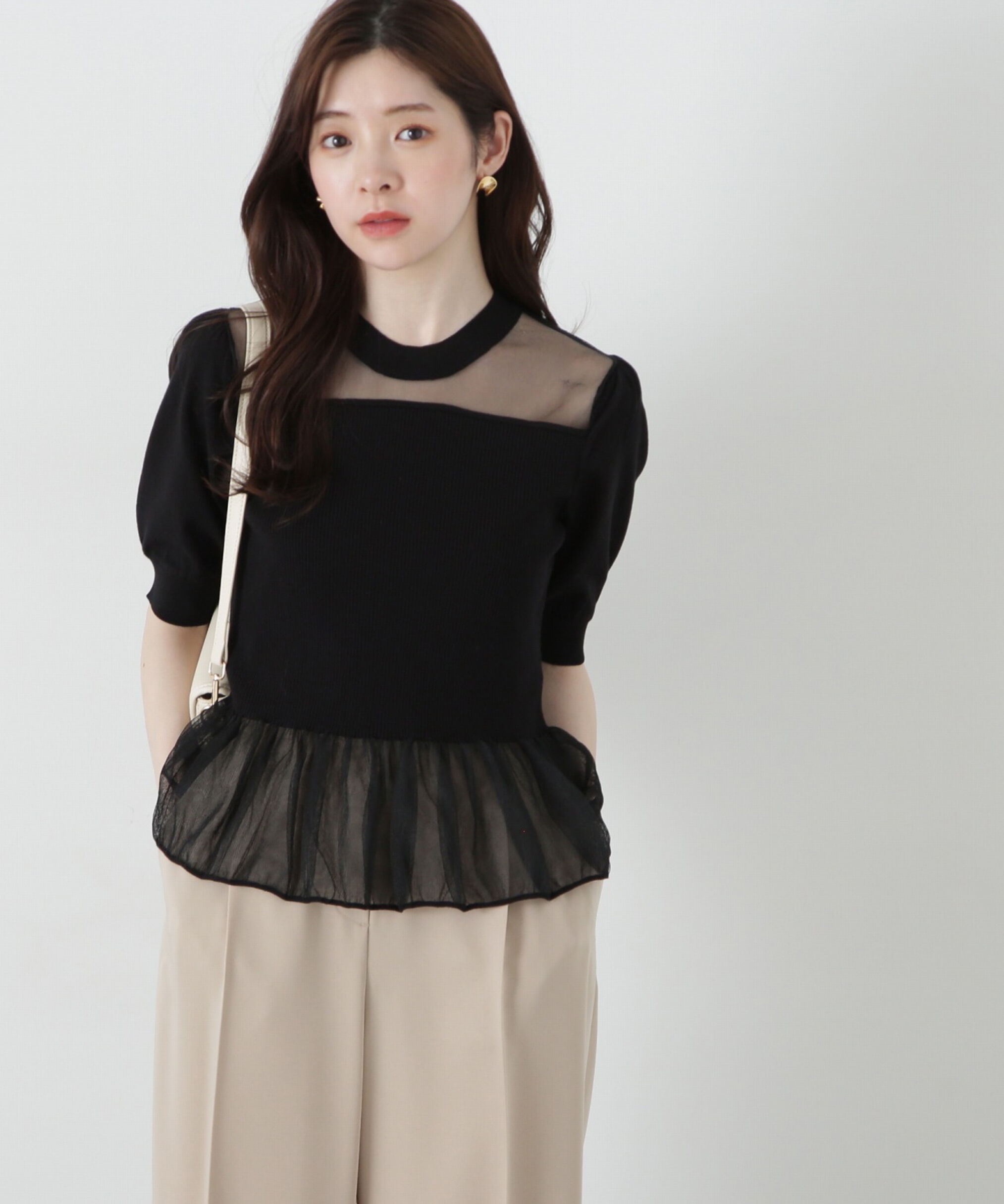 PROPORTION BODY DRESSING「シアー切り替えペプラムニット」|ニット・セーター|