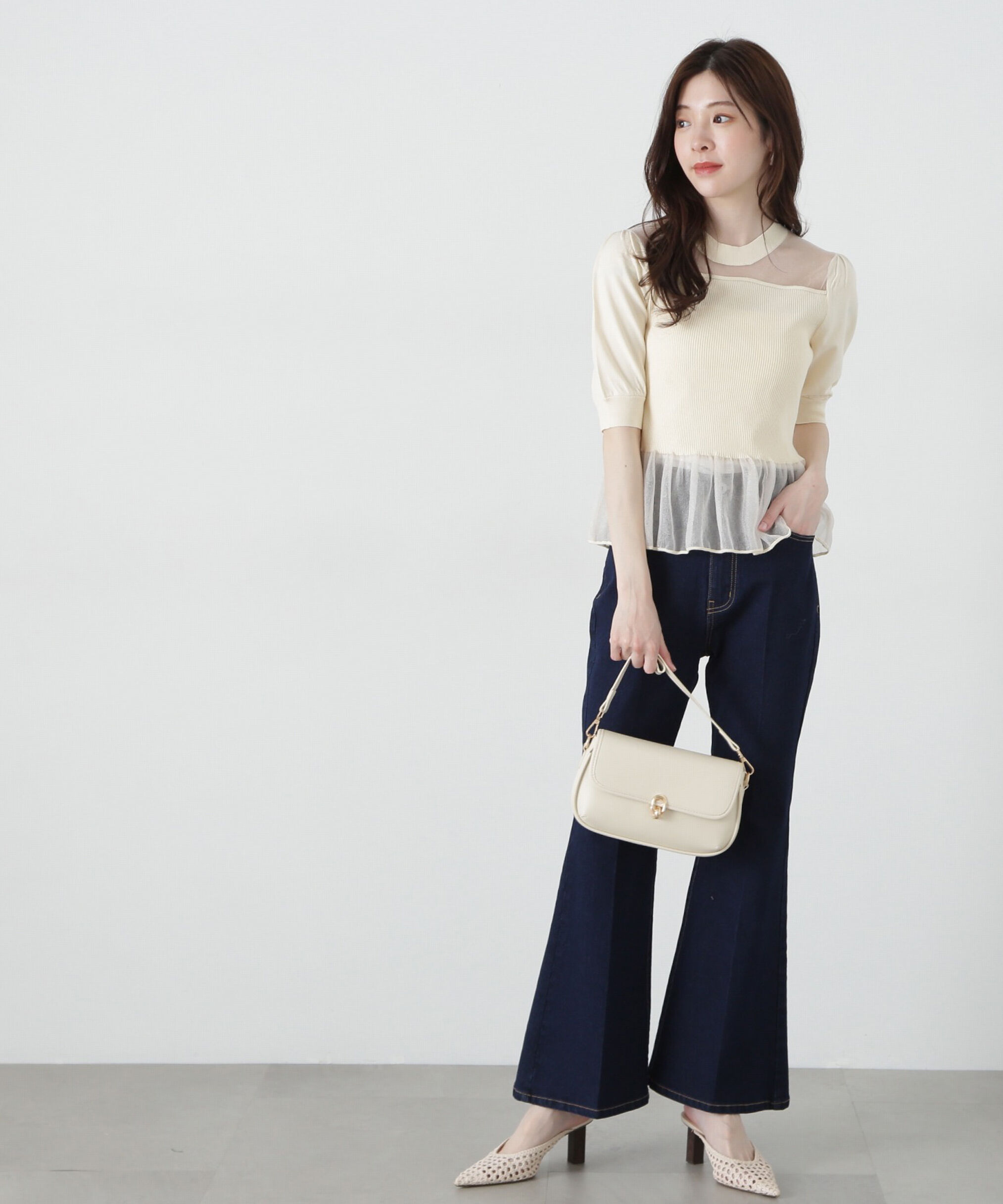 PROPORTION BODY DRESSING「シアー切り替えペプラムニット」|ニット・セーター|