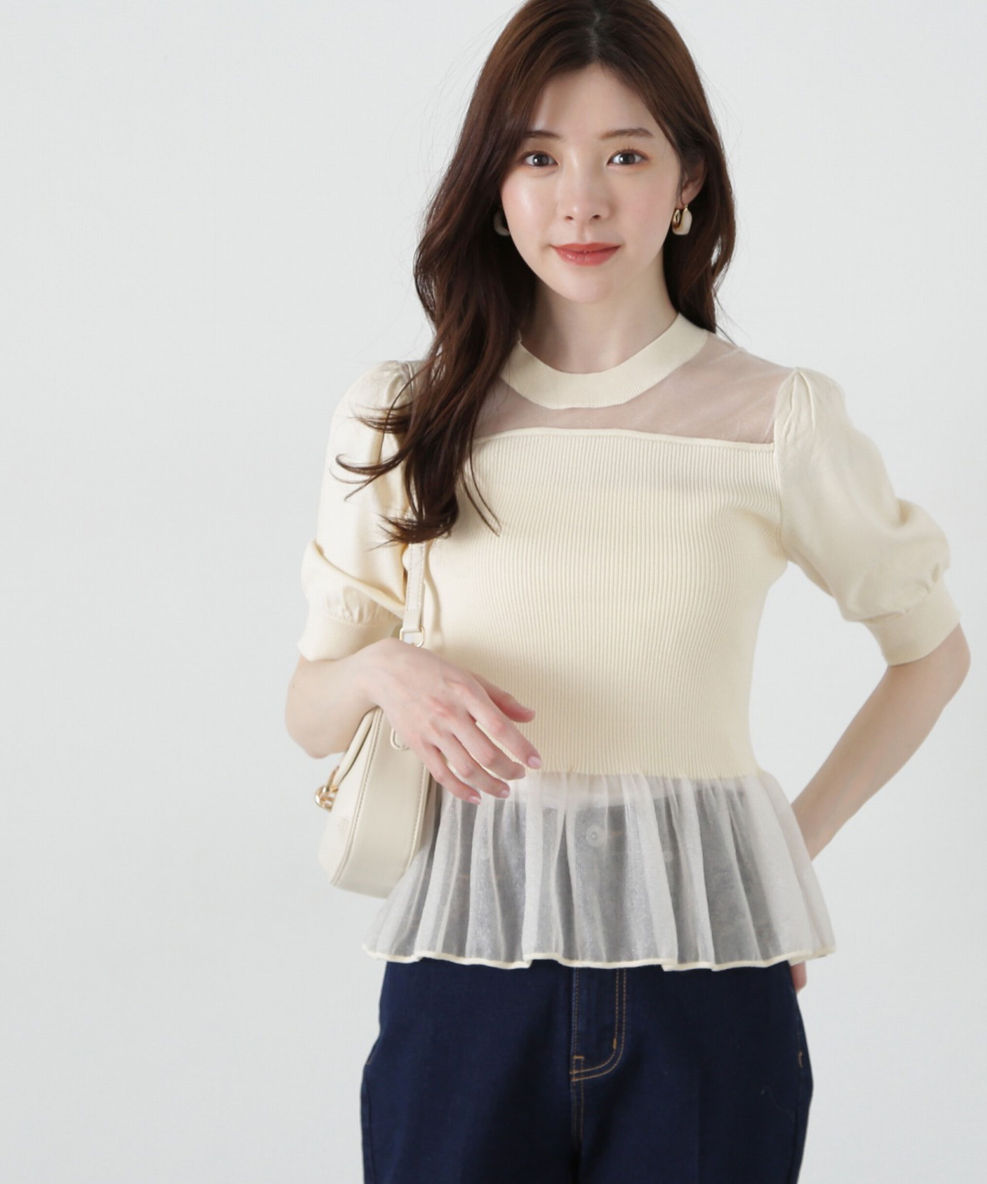 PROPORTION BODY DRESSING「シアー切り替えペプラムニット」|ニット・セーター|