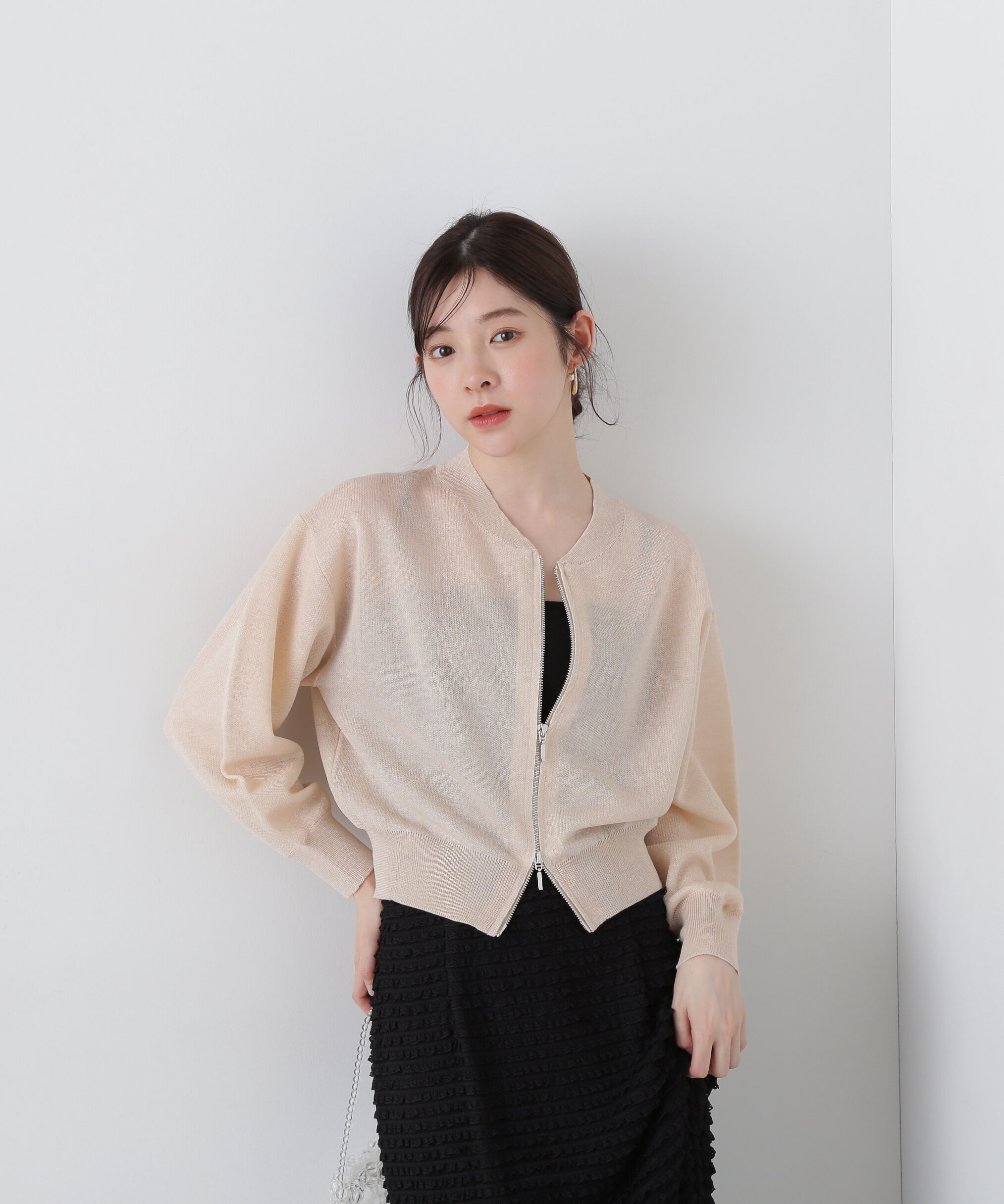 PROPORTION BODY DRESSING「シアーニットブルゾン」|ブルゾン・スタジャン|ベージュ