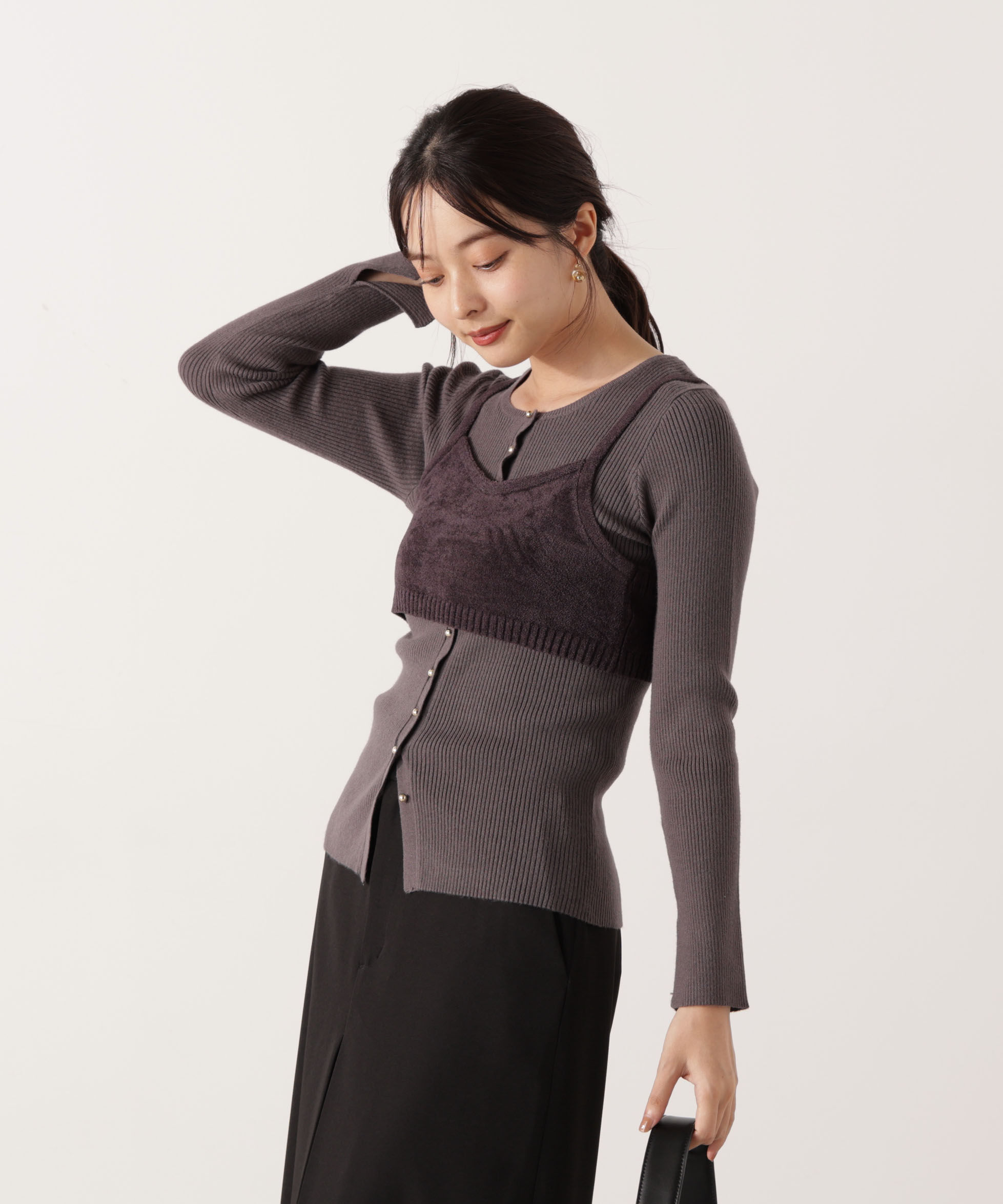 PROPORTION BODY DRESSING「レイヤードキャミ付ニット 25AW」|ニット・セーター|