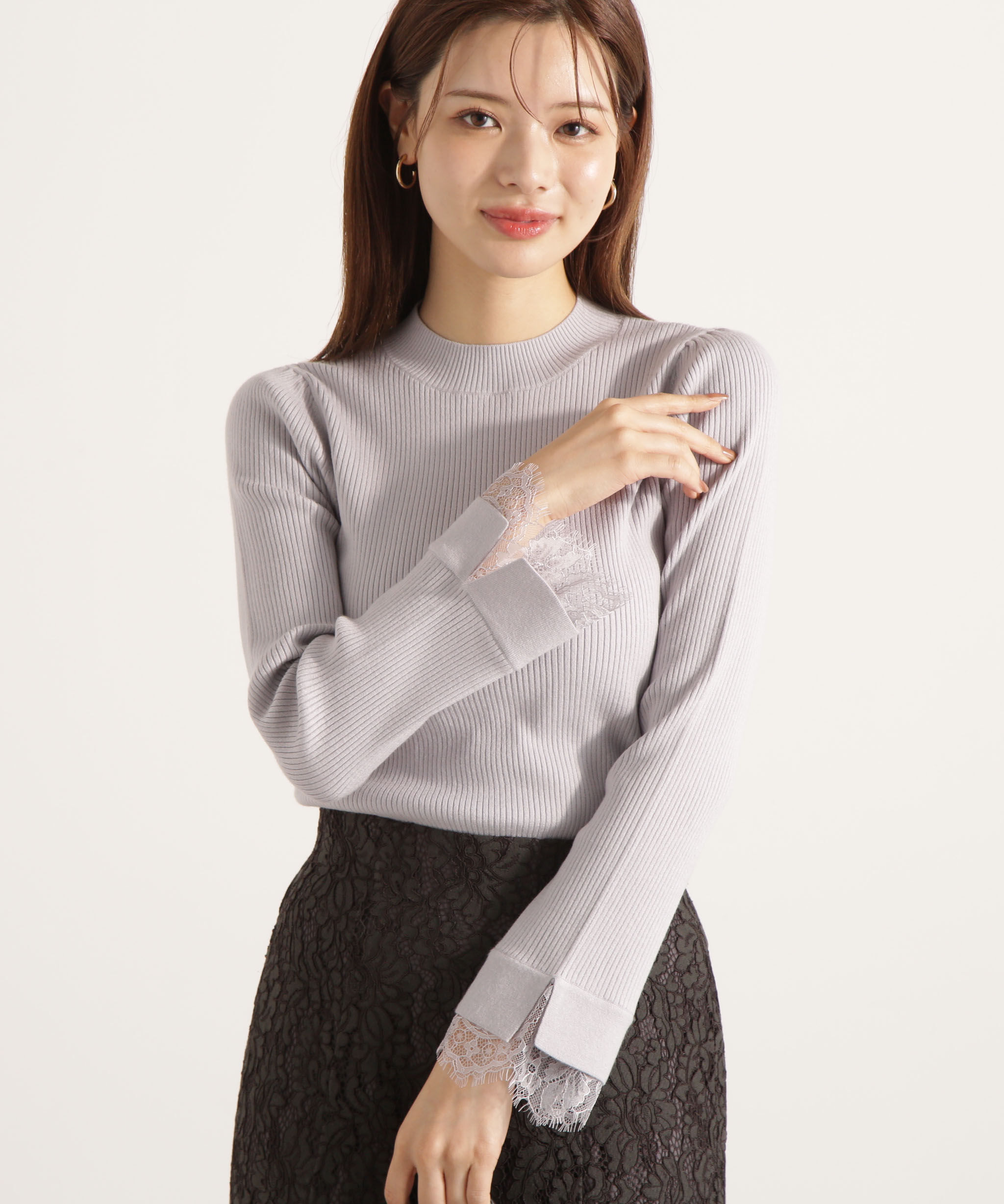 PROPORTION BODY DRESSING「レースドッキングスリーブニット 25AW」|ニット・セーター|ライトグレー