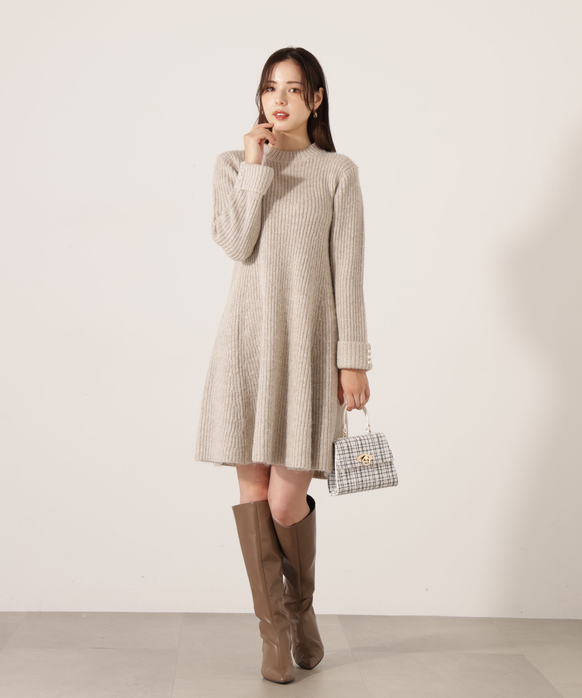 PROPORTION BODY DRESSING「ウールブレンドラメ入りニットミニワンピース　25AW」|ワンピース|